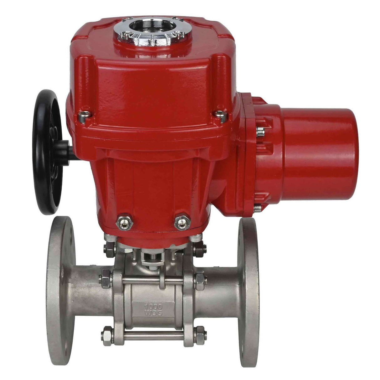 Edelstahl-Kugelhahn Elephant BVFPT.316.180 dreiteilig, Gehäusewerkstoff - Edelstahl SS316, Dichtung - PTFE, mit Flansch, voller Durchgang, elektrischer Schwenkantrieb Elephant QT-W (M) EX 220 V