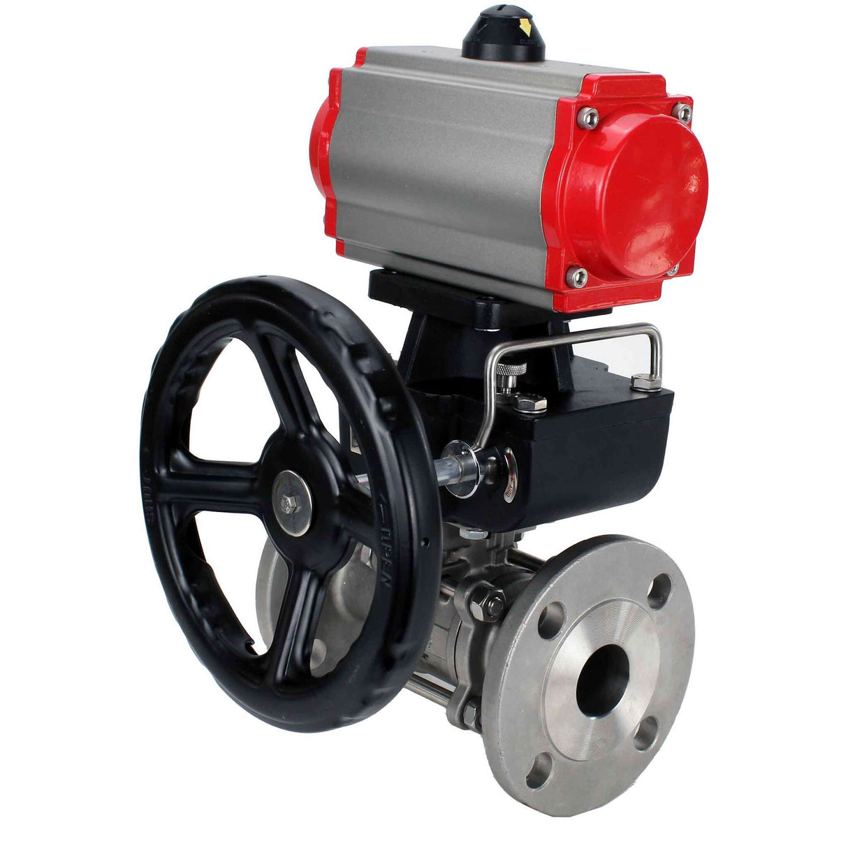 Kugelhahn aus Edelstahl Elephant ksfpt-304-180-da-hdm, Gehäusematerial - Edelstahl AISI 304, Kugelmaterial - Edelstahl AISI 304, Dichtung - PTFE, pneumatisch betätigt