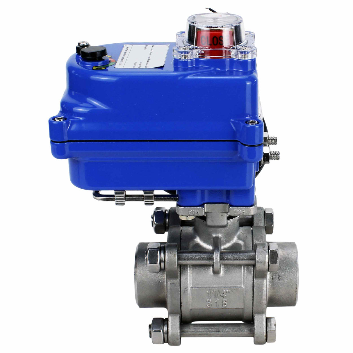 Edelstahl-Kugelhahn Elephant BVPP 316.200-ISO PSI914 SS316 mit vollem Durchgang, zum Schweißen, Gehäusematerial - Edelstahl, elektrischer Schwenkantrieb Elephant 003 blau 220 V