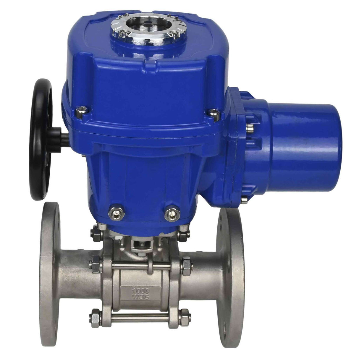 Edelstahl-Kugelhahn Elephant BVFPT.316.180 dreiteilig, Gehäusewerkstoff - Edelstahl SS316, Dichtung - PTFE, mit Flansch, voller Durchgang, elektrischer Schwenkantrieb Elephant QT-W (M) 380 V