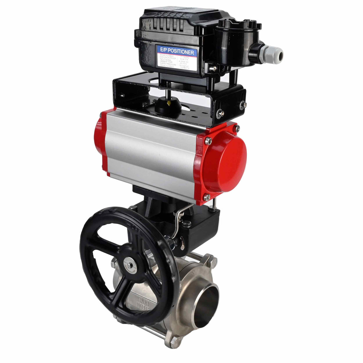 Kugelhahn aus Edelstahl Elephant kshpp-316200-da-yt1000rsn-hdm, Gehäusematerial - Edelstahl AISI 316, Kugelmaterial - Edelstahl AISI 316, Dichtung - PTFE, pneumatisch betätigter Antrieb