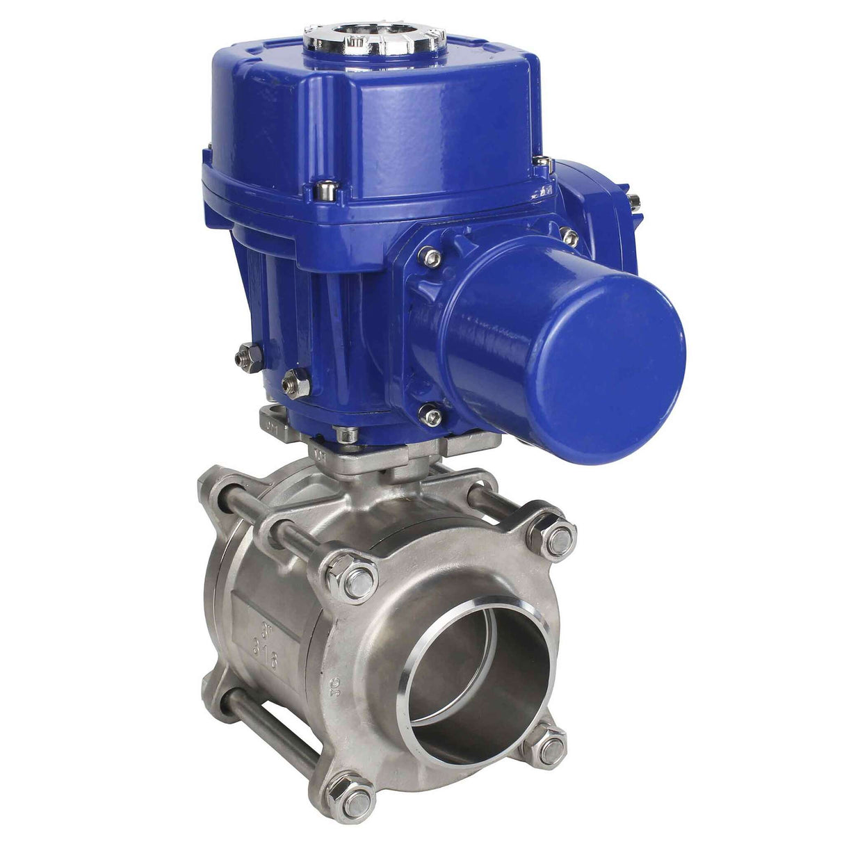 Edelstahl-Kugelhahn Elephant BVPP 316.200-ISO PSI914 SS316 mit vollem Durchgang, zum Schweißen, Gehäusematerial - Edelstahl, elektrischer Schwenkantrieb Elephant QT-W (M) 220 V