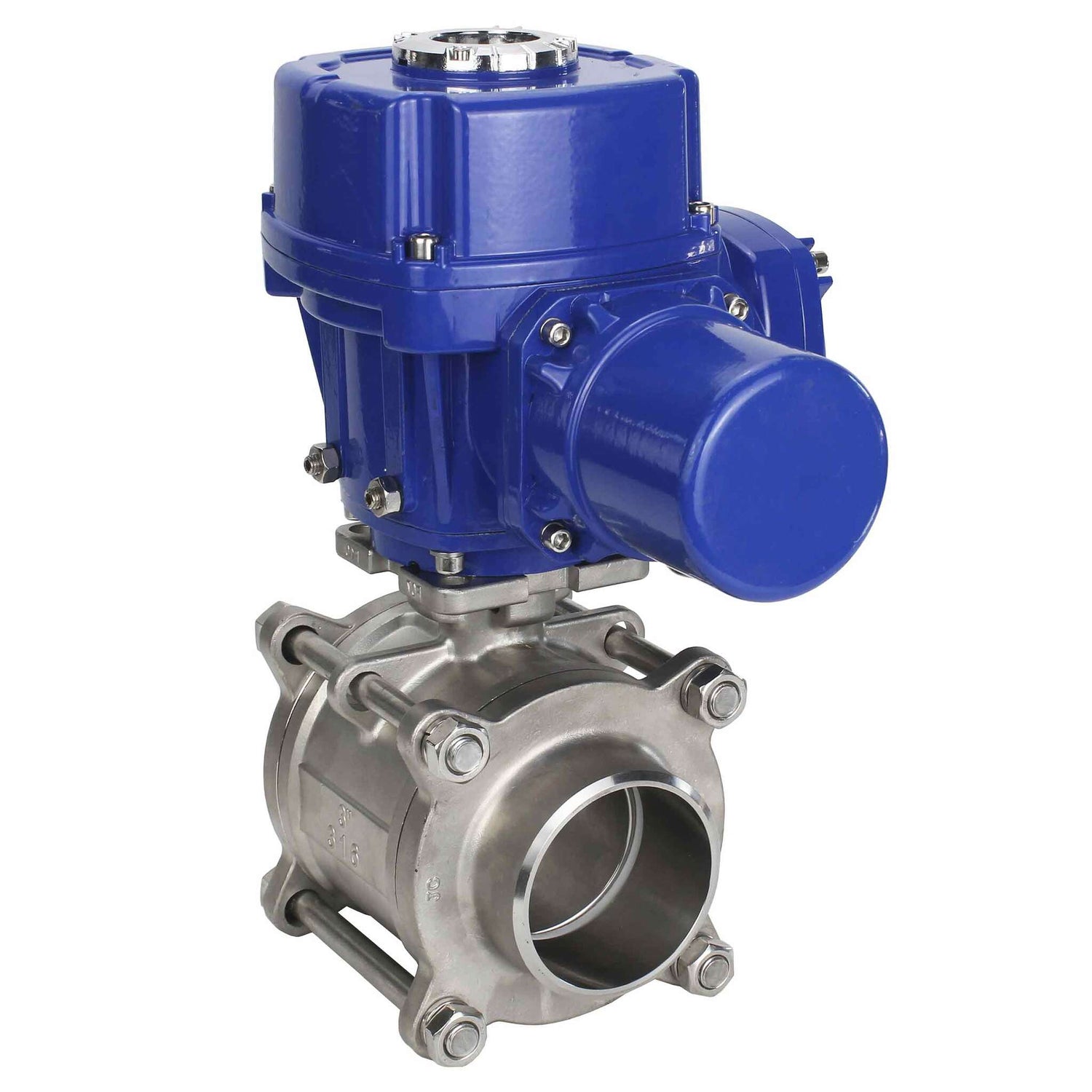 Edelstahl-Kugelhahn Elephant BVPP 316.200-ISO PSI914 SS316 mit vollem Durchgang, zum Schweißen, Gehäusematerial - Edelstahl, elektrischer Schwenkantrieb Elephant QT-W (M) 220 V