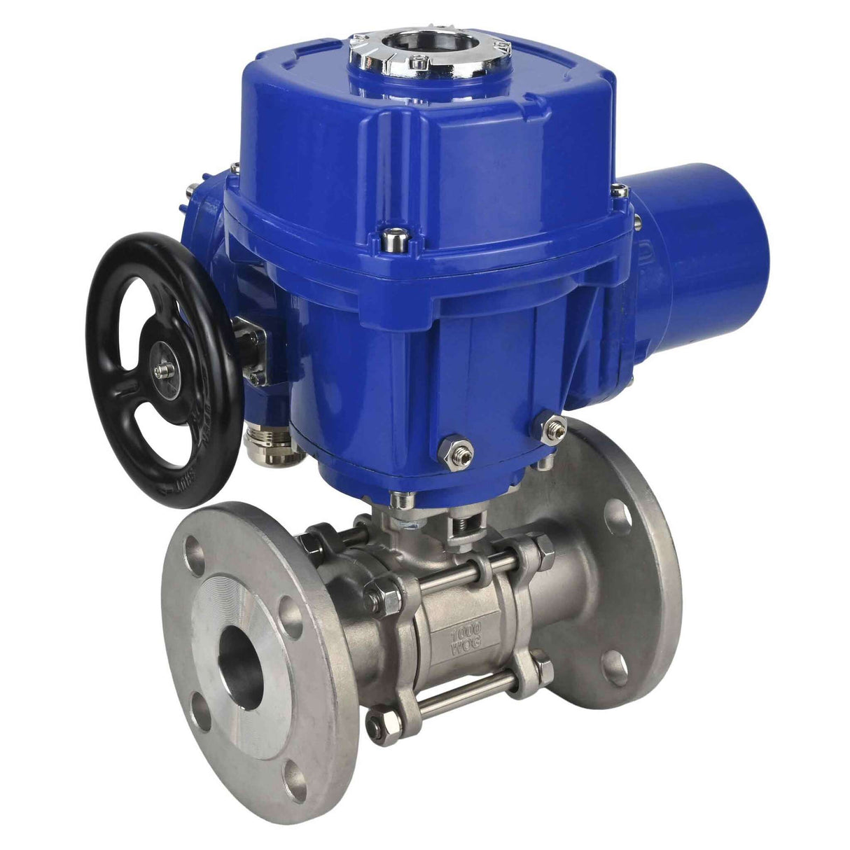 Edelstahl-Kugelhahn Elephant BVFPT.316.180 dreiteilig, Gehäusewerkstoff - Edelstahl SS316, Dichtung - PTFE, mit Flansch, voller Durchgang, elektrischer Schwenkantrieb Elephant QT-W (M) 380 V