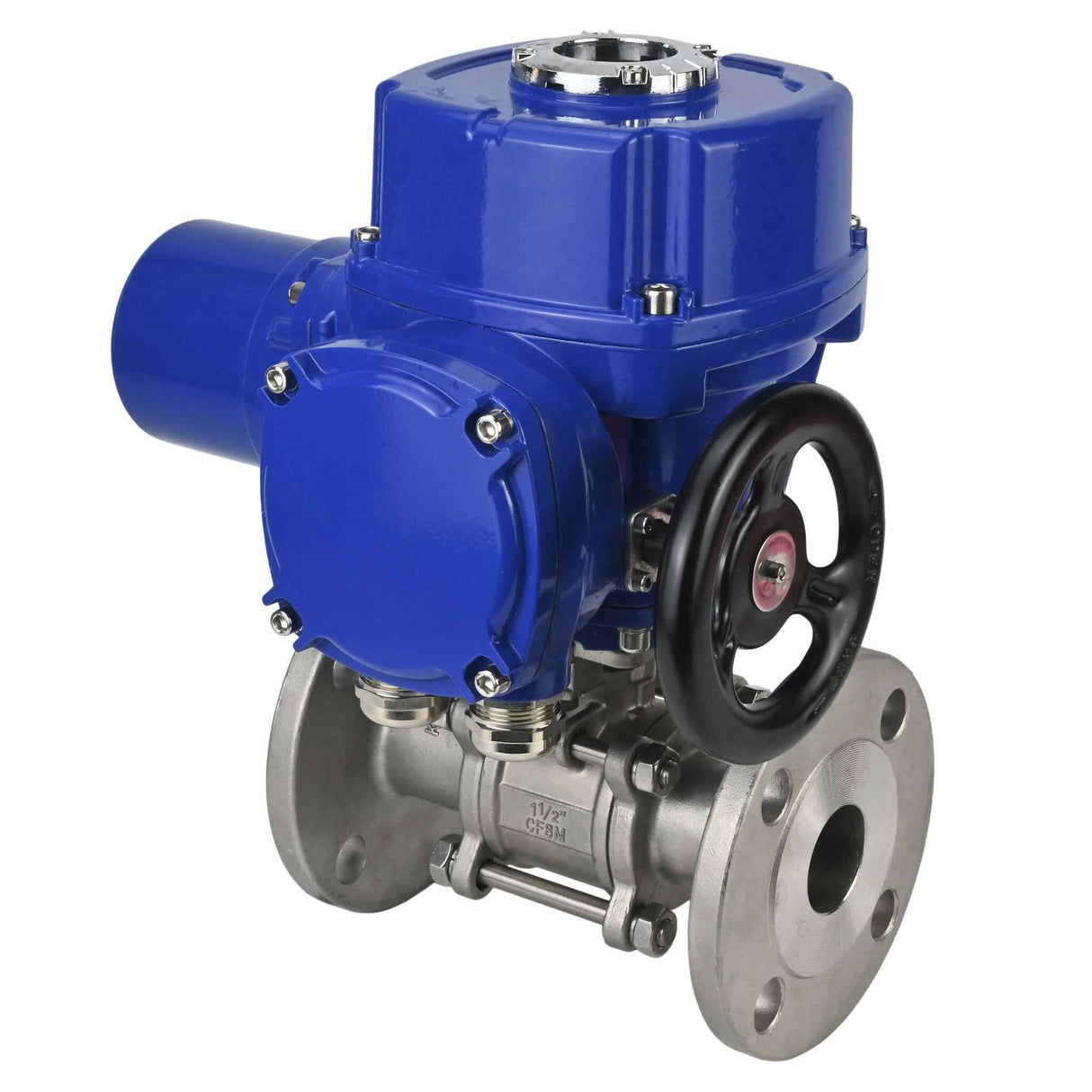 Edelstahl-Kugelhahn Elephant BVFPT.316.180 dreiteilig, Gehäusewerkstoff - Edelstahl SS316, Dichtung - PTFE, mit Flansch, voller Durchgang, elektrischer Schwenkantrieb Elephant QT-W (M) 380 V