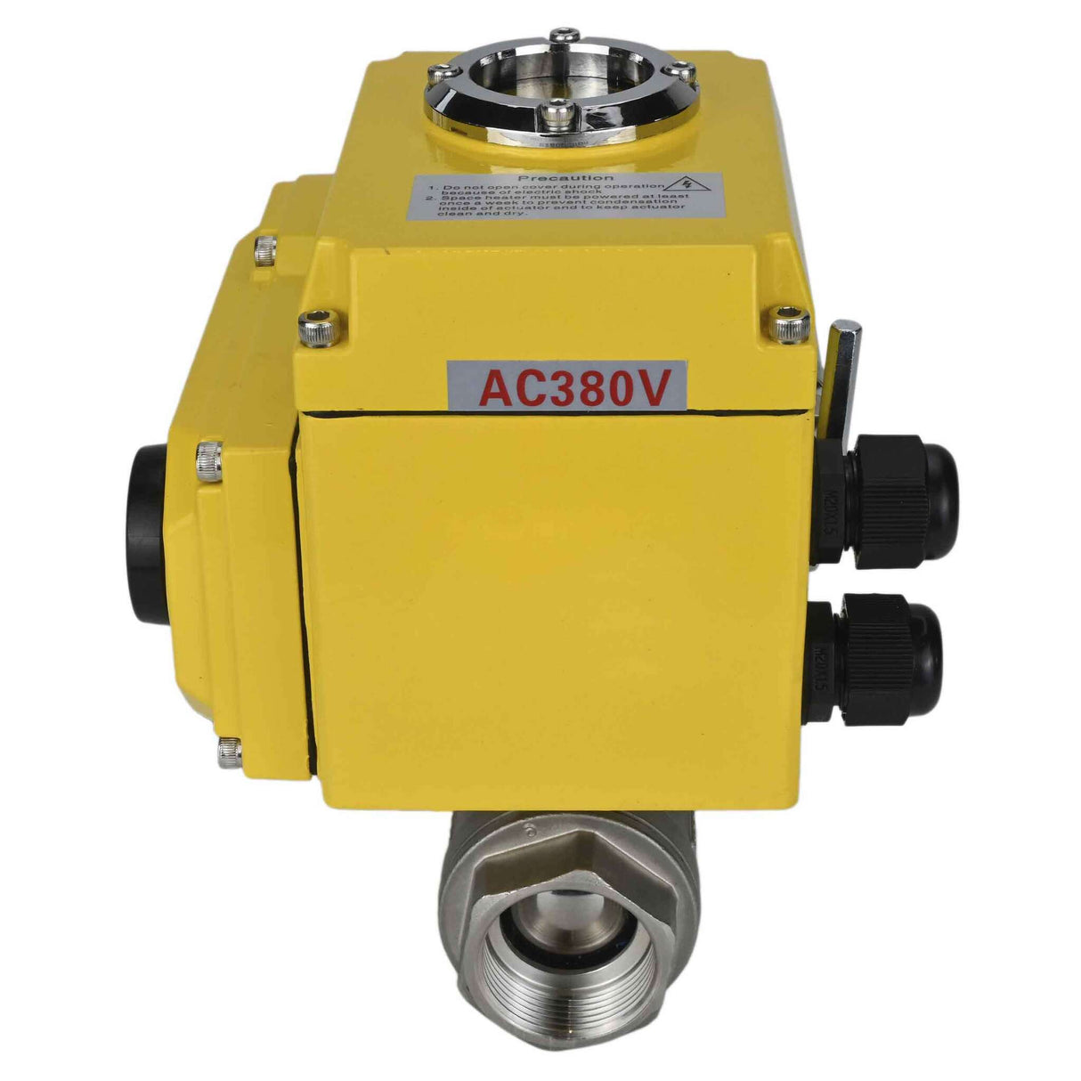 Kugelhahn aus Edelstahl Elephant BVMP.316.230-ISO PSI914, Gehäusematerial - Edelstahl AISI 316, Kugelmaterial - Edelstahl AISI 316, Dichtung - PTFE, Gewinde, Vierteldrehung elektrischer Antrieb Elephant-380 V