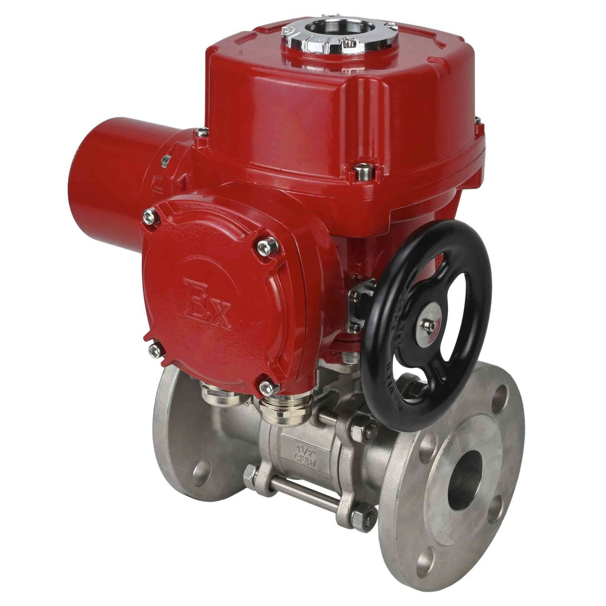 Edelstahl-Kugelhahn Elephant BVFPT.316.180 dreiteilig, Gehäusewerkstoff - Edelstahl SS316, Dichtung - PTFE, mit Flansch, voller Durchgang, elektrischer Schwenkantrieb Elephant QT-W (M) EX 220 V