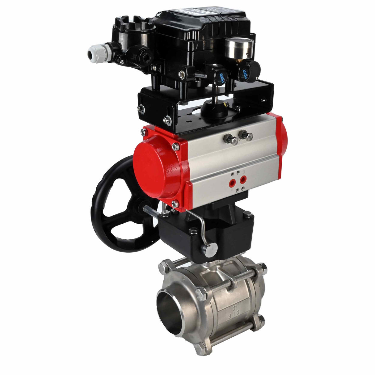 Kugelhahn aus Edelstahl Elephant kshpp-316200-da-yt1000rsn-hdm, Gehäusematerial - Edelstahl AISI 316, Kugelmaterial - Edelstahl AISI 316, Dichtung - PTFE, pneumatisch betätigter Antrieb