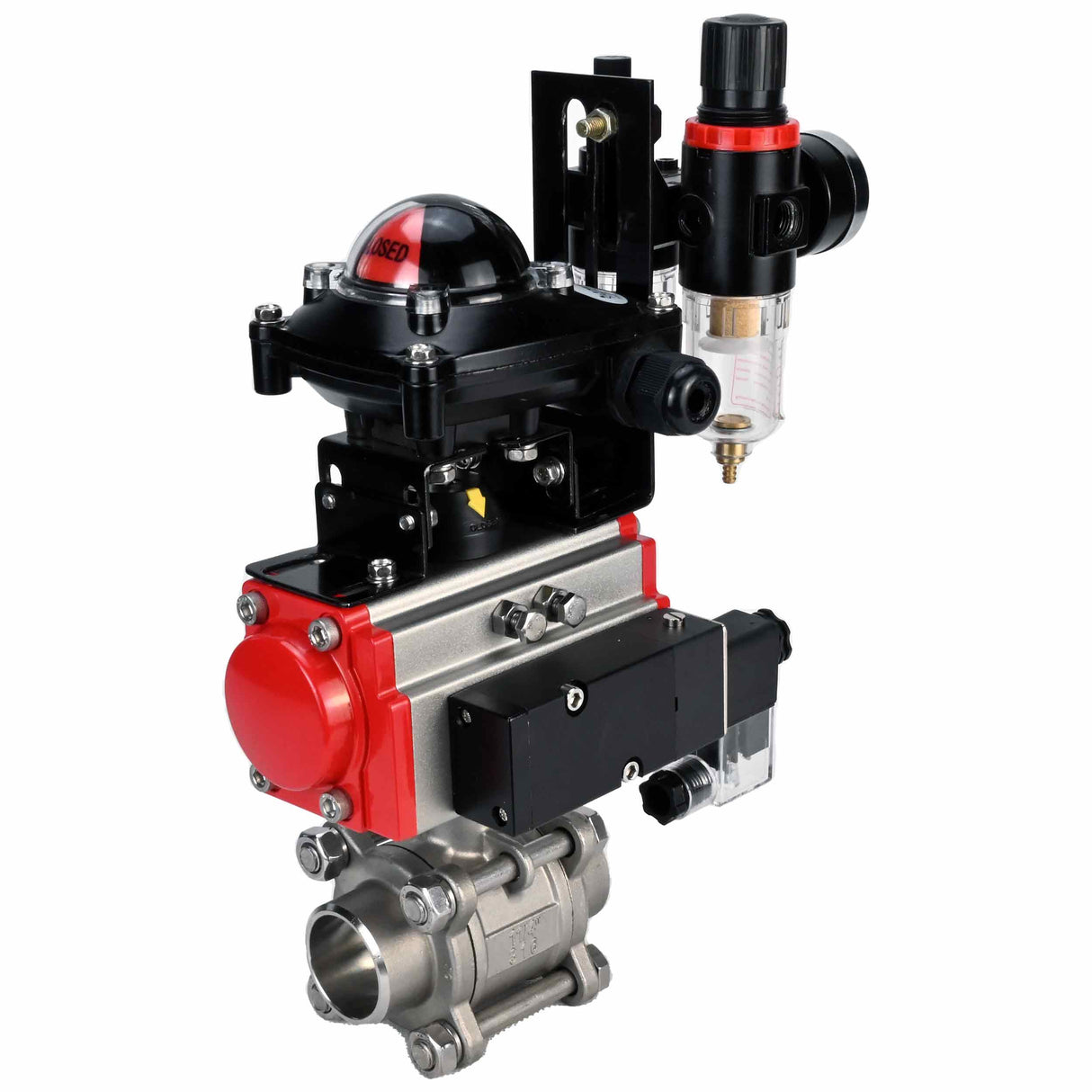 Kugelhahn aus Edelstahl Elephant kshpp-316200-da-4m310-110/220-apl210n-atu, Gehäusematerial - Edelstahl AISI 316, Kugelmaterial - Edelstahl AISI 316, Dichtung - PTFE, pneumatisch betätigt