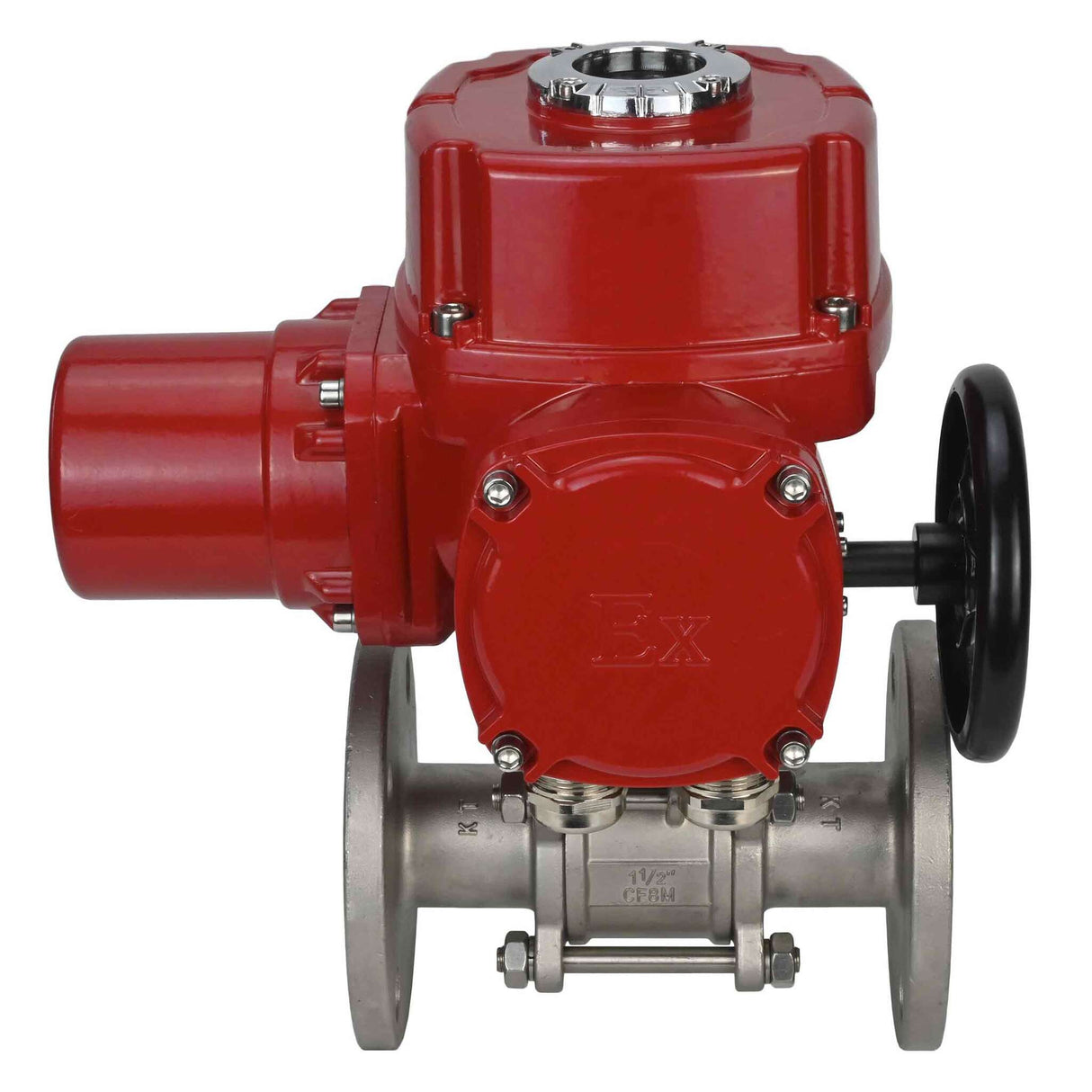 Edelstahl-Kugelhahn Elephant BVFPT.316.180 dreiteilig, Gehäusewerkstoff - Edelstahl SS316, Dichtung - PTFE, mit Flansch, voller Durchgang, elektrischer Schwenkantrieb Elephant QT-W (M) EX 380 V