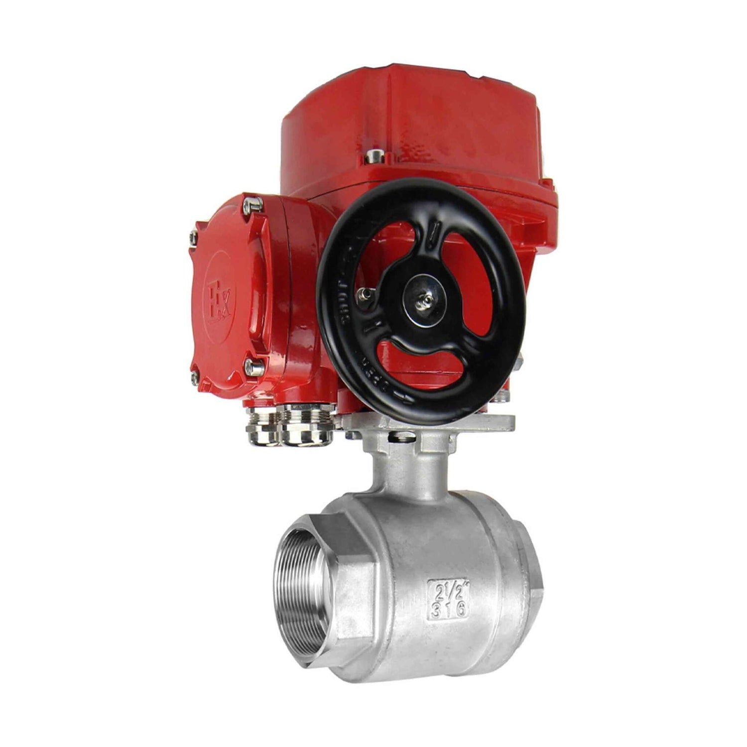 Kugelhahn aus Edelstahl Elephant kchmp-elephant-ex-110/220v, Gehäusematerial - Edelstahl AISI 316, Kugelmaterial - Edelstahl AISI 316, Dichtung - PTFE, elektrisch angetriebener Stellantrieb