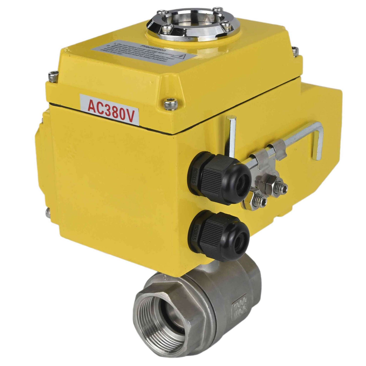 Kugelhahn aus Edelstahl Elephant BVMP.316.230-ISO PSI914, Gehäusematerial - Edelstahl AISI 316, Kugelmaterial - Edelstahl AISI 316, Dichtung - PTFE, Gewinde, Vierteldrehung elektrischer Antrieb Elephant-380 V