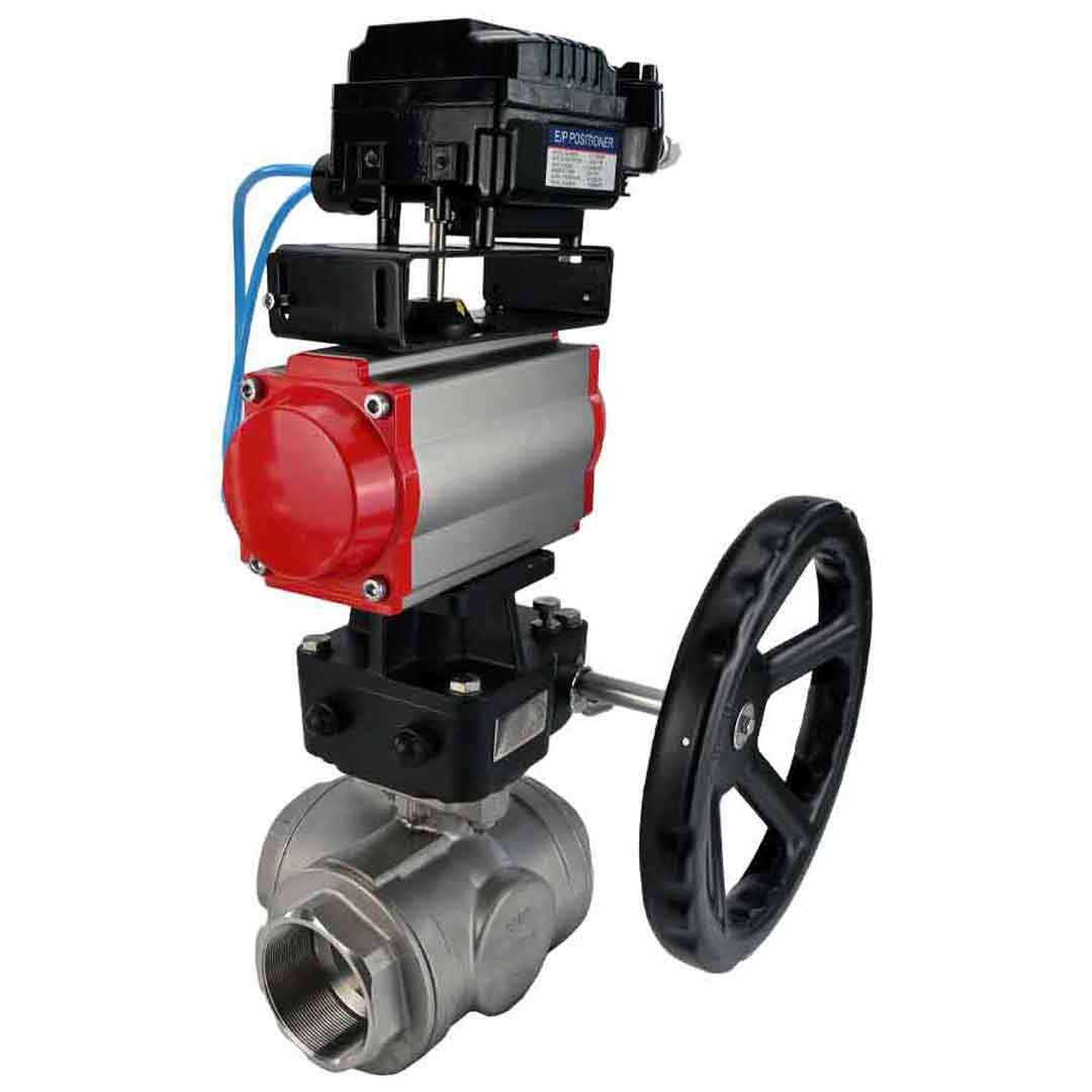 Kugelhahn aus Edelstahl Elephant 3h-l-rpss316200mm-iso-pnevpr-da-hdm-epp-soz, Gehäusematerial - Edelstahl AISI 316, Kugelmaterial - Edelstahl AISI 316, Dichtung - PTFE, pneumatisch betätigt