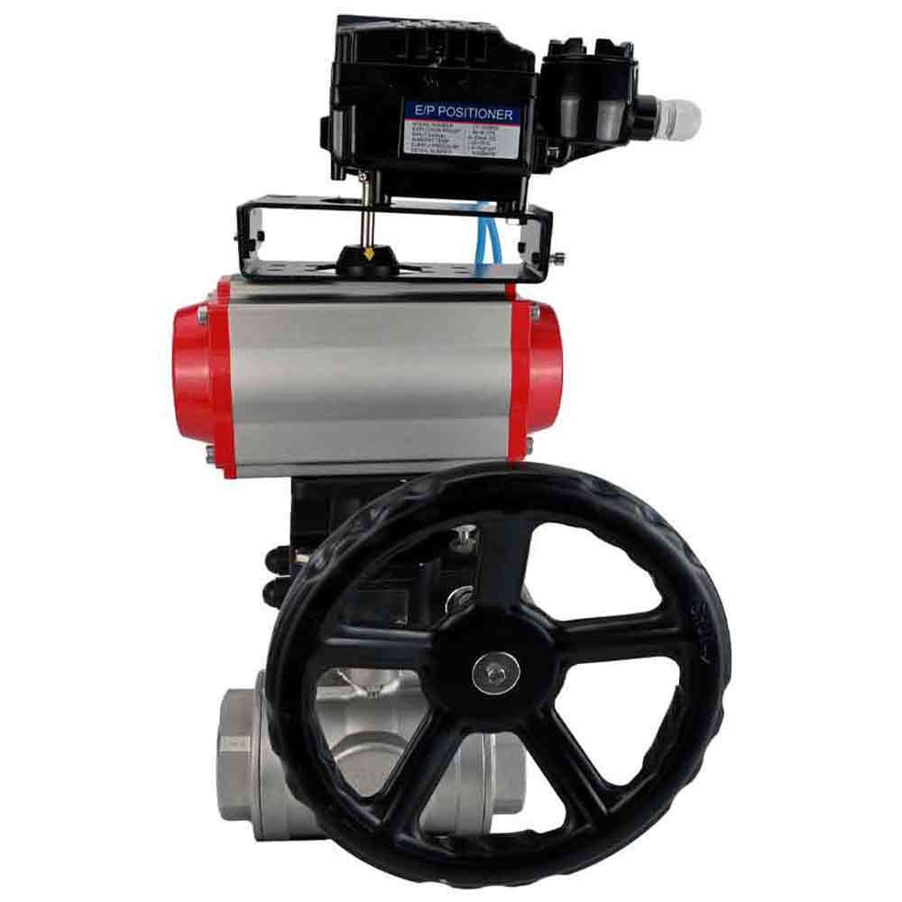 Kugelhahn aus Edelstahl Elephant 3h-l-rpss316200mm-iso-pnevpr-da-hdm-epp-soz, Gehäusematerial - Edelstahl AISI 316, Kugelmaterial - Edelstahl AISI 316, Dichtung - PTFE, pneumatisch betätigt