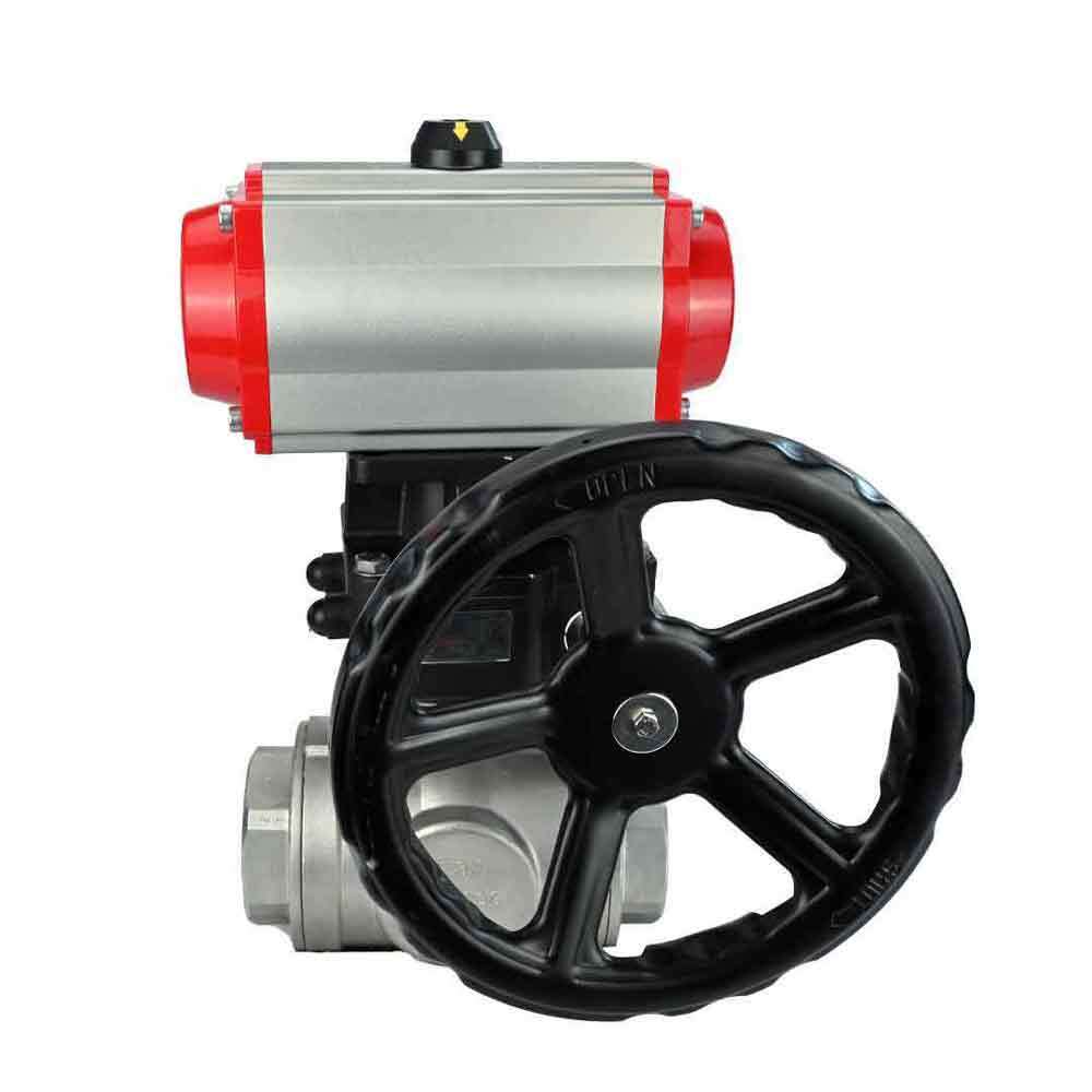 Kugelhahn aus Edelstahl Elephant 3h-l-rpss316200mm-iso-pnevpr-da-hdm, Gehäusematerial - Edelstahl AISI 316, Kugelmaterial - Edelstahl AISI 316, Dichtung - PTFE, pneumatisch betätigt