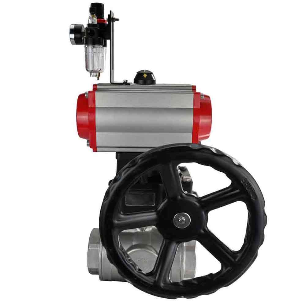 Kugelhahn aus Edelstahl Elephant 3h-l-rpss316200mm-iso-pnevpr-da-rasp-24v-hdm-atu, Gehäusematerial - Edelstahl AISI 316, Kugelmaterial - Edelstahl AISI 316, Dichtung - PTFE, pneumatisch betätigter Antrieb