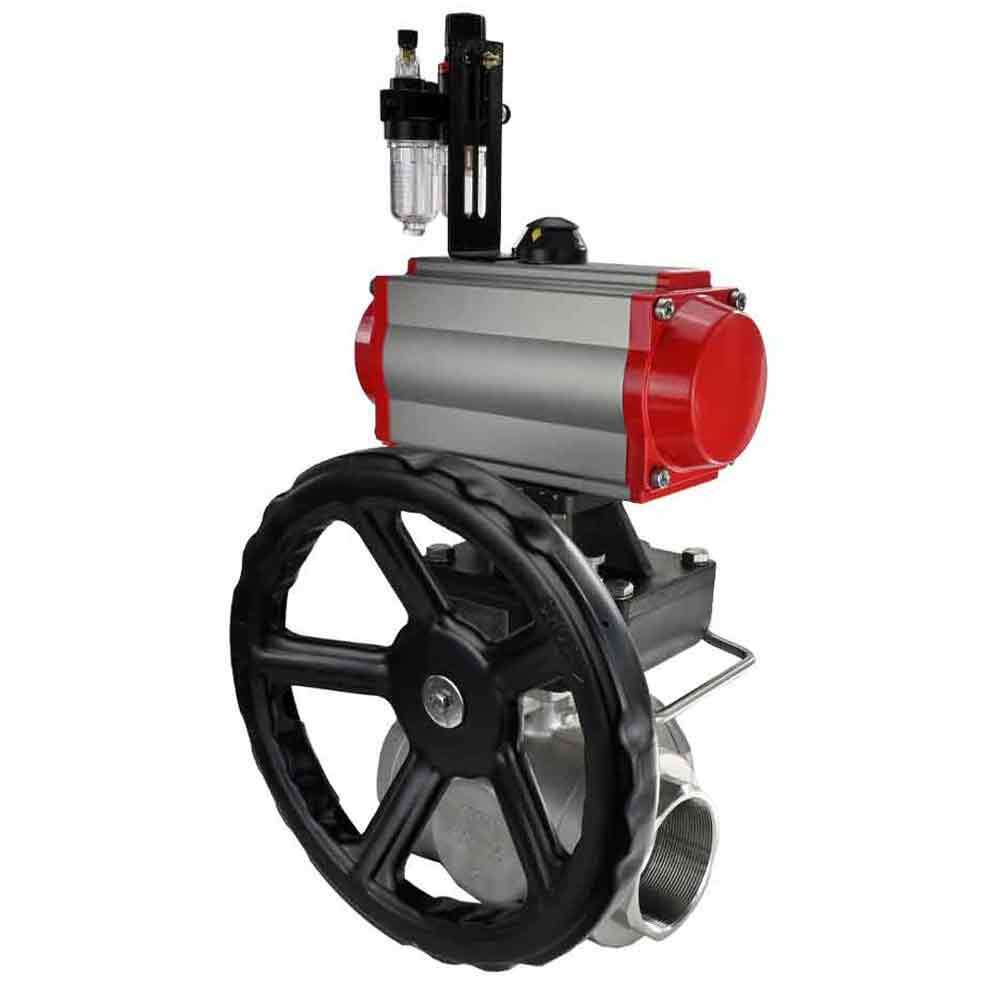 Kugelhahn aus Edelstahl Elephant 3h-l-rpss316200mm-iso-pnevpr-da-rasp-24v-hdm-atu, Gehäusematerial - Edelstahl AISI 316, Kugelmaterial - Edelstahl AISI 316, Dichtung - PTFE, pneumatisch betätigter Antrieb