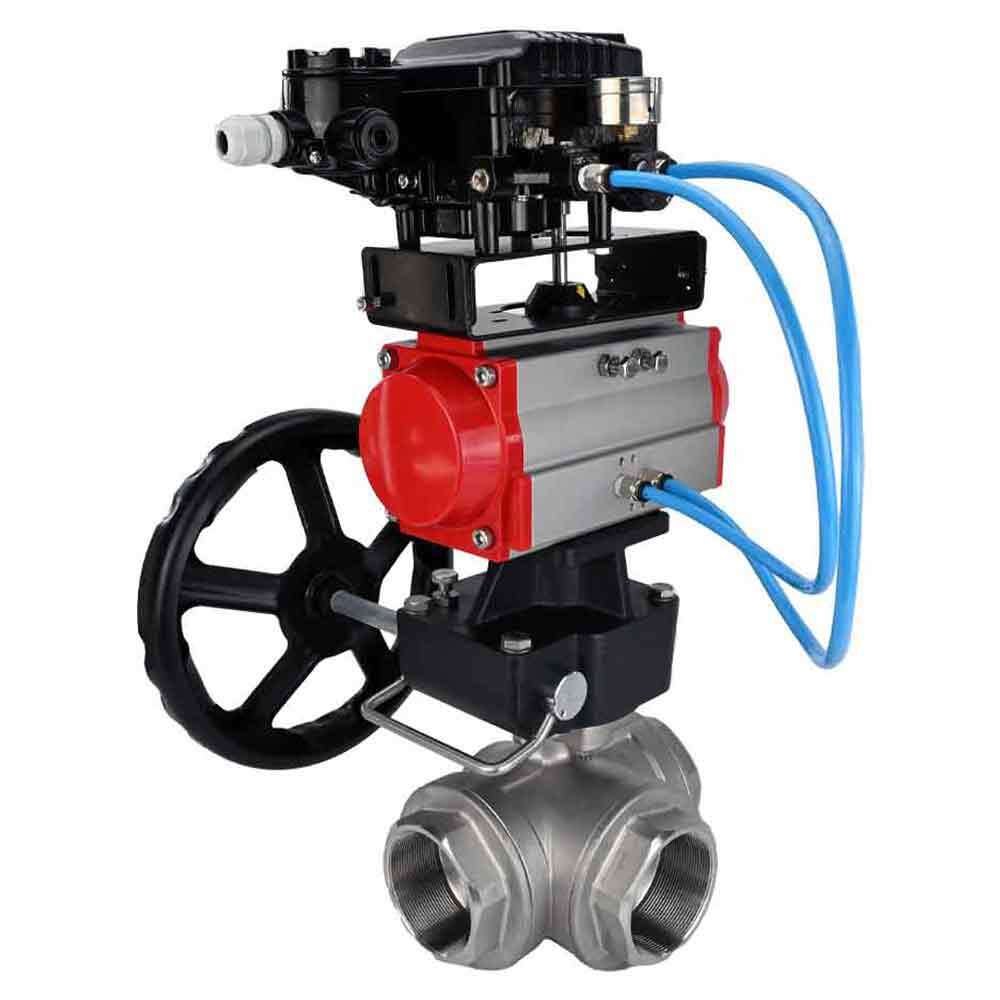 Kugelhahn aus Edelstahl Elephant 3h-l-rpss316200mm-iso-pnevpr-da-hdm-epp-boz, Gehäusematerial - Edelstahl AISI 316, Kugelmaterial - Edelstahl AISI 316, Dichtung - PTFE, pneumatisch betätigter Antrieb