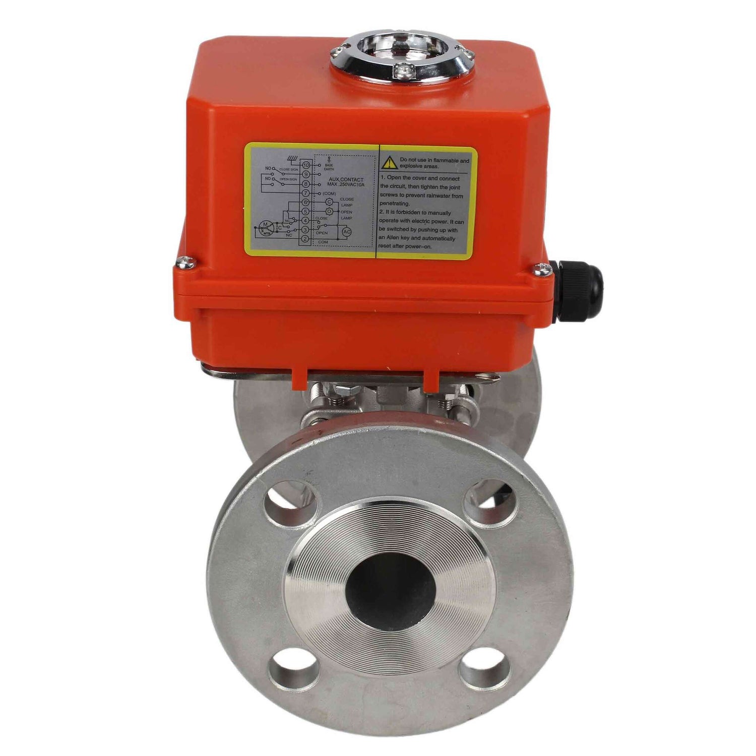 Kugelhahn aus Edelstahl Elephant ksfpt-304-180-110/220v, Gehäusematerial - Edelstahl AISI 304, Kugelmaterial - Edelstahl AISI 304, Dichtung - PTFE, elektrisch betätigter Antrieb