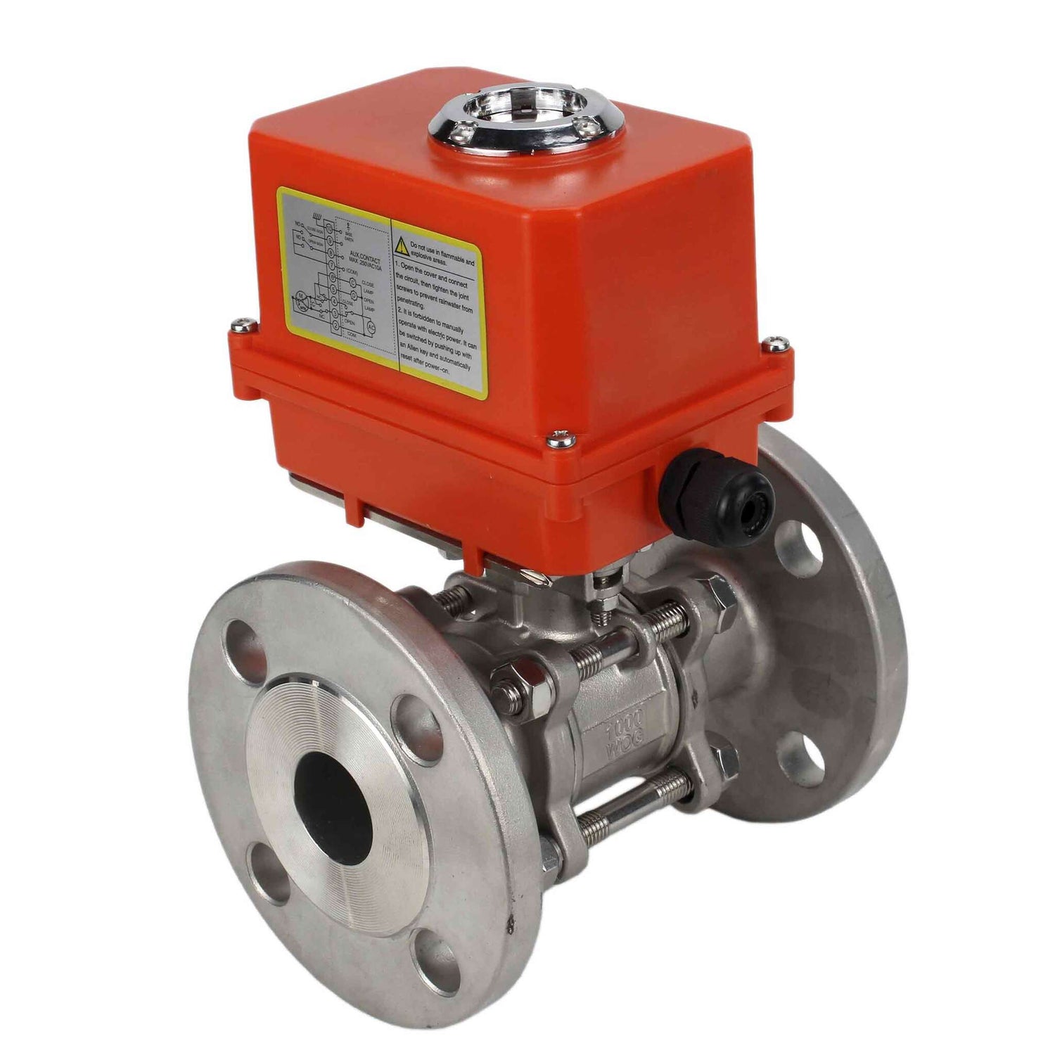 Kugelhahn aus Edelstahl Elephant ksfpt-316-180-110/220v, Gehäusematerial - Edelstahl AISI 316, Kugelmaterial - Edelstahl AISI 316, Dichtung - PTFE, elektrisch betätigter Antrieb