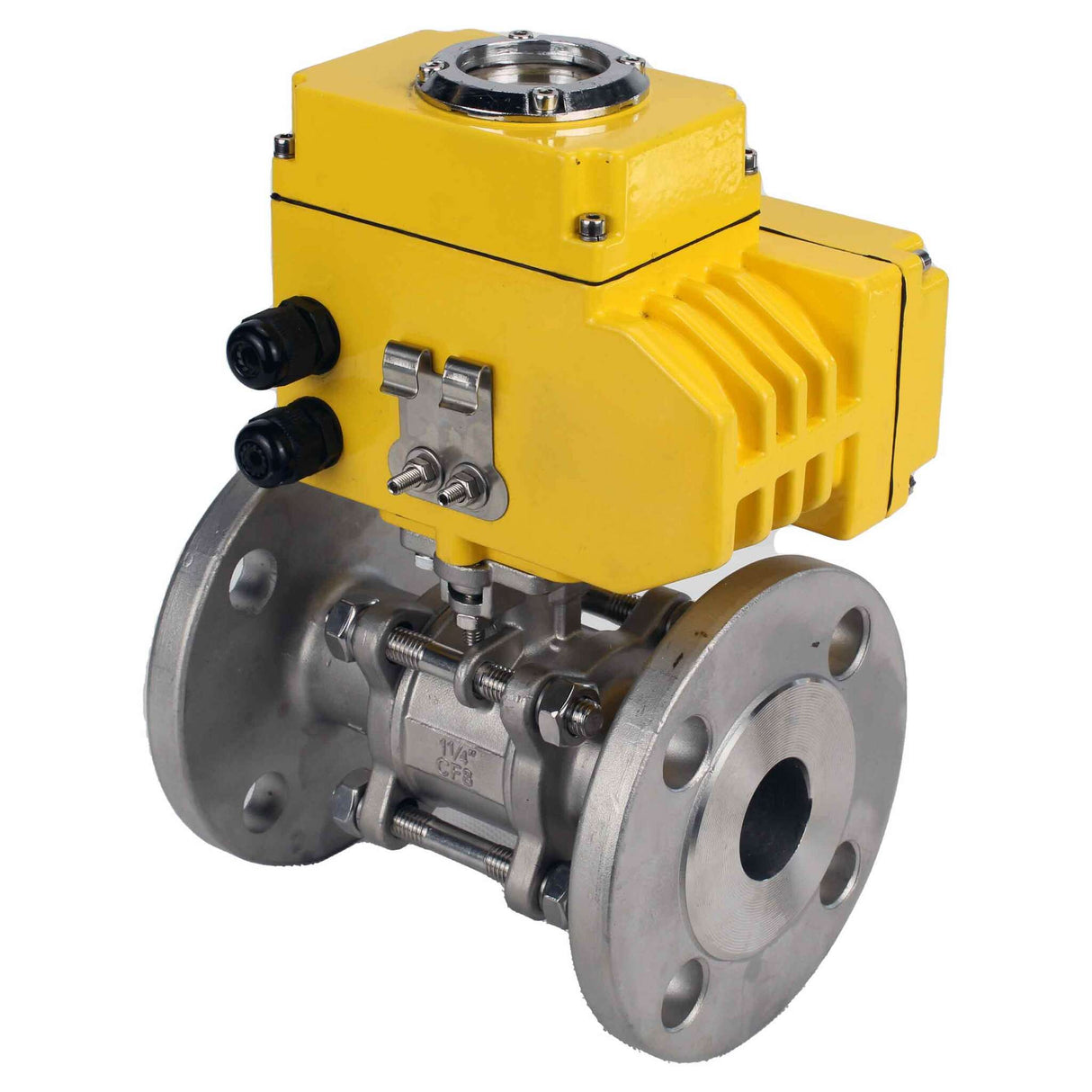 Edelstahl-Kugelhahn Elephant BVFPT-ISO.304.180 dreiteilig, Gehäusewerkstoff - Edelstahl SS304, Dichtung - PTFE, geflanscht, voller Durchgang, Elektroantrieb Elephant-003 220 V