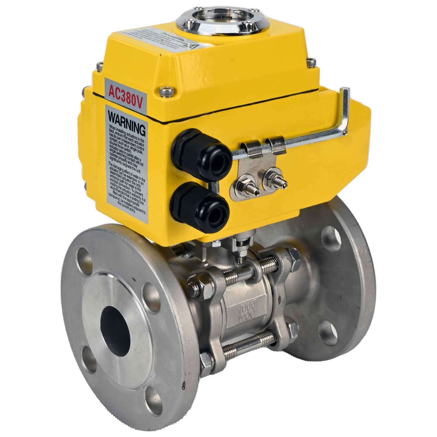 Kugelhahn aus Edelstahl Elephant ksfpt-316-180-380v, Gehäusematerial - Edelstahl AISI 316, Kugelmaterial - Edelstahl AISI 316, Dichtung - PTFE, elektrisch betätigter Antrieb