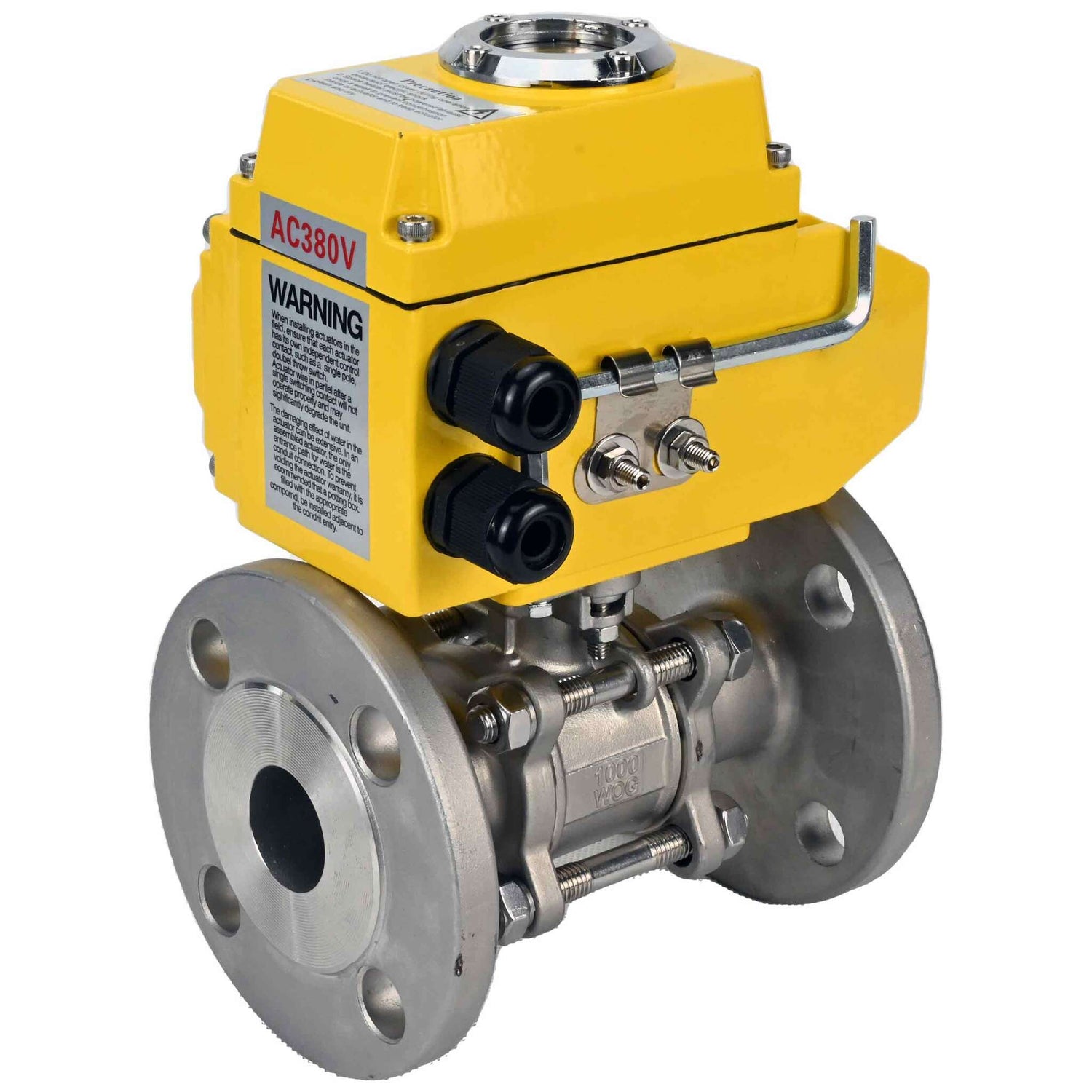 Kugelhahn aus Edelstahl Elephant ksfpt-304-180-380v, Gehäusematerial - Edelstahl AISI 304, Kugelmaterial - Edelstahl AISI 304, Dichtung - PTFE, elektrisch betätigter Antrieb