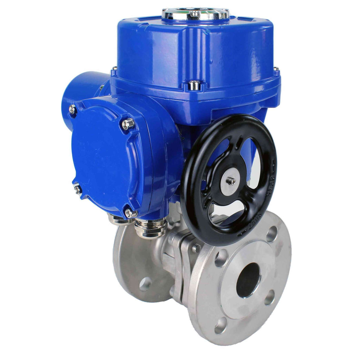 Edelstahl-Kugelhahn Elephant BVFP.316.200, Gehäuse aus Edelstahl AISI 316, voller Durchgang, mit Flansch, mit elektrischem Schwenkantrieb Elephant QT-W (M) 220V