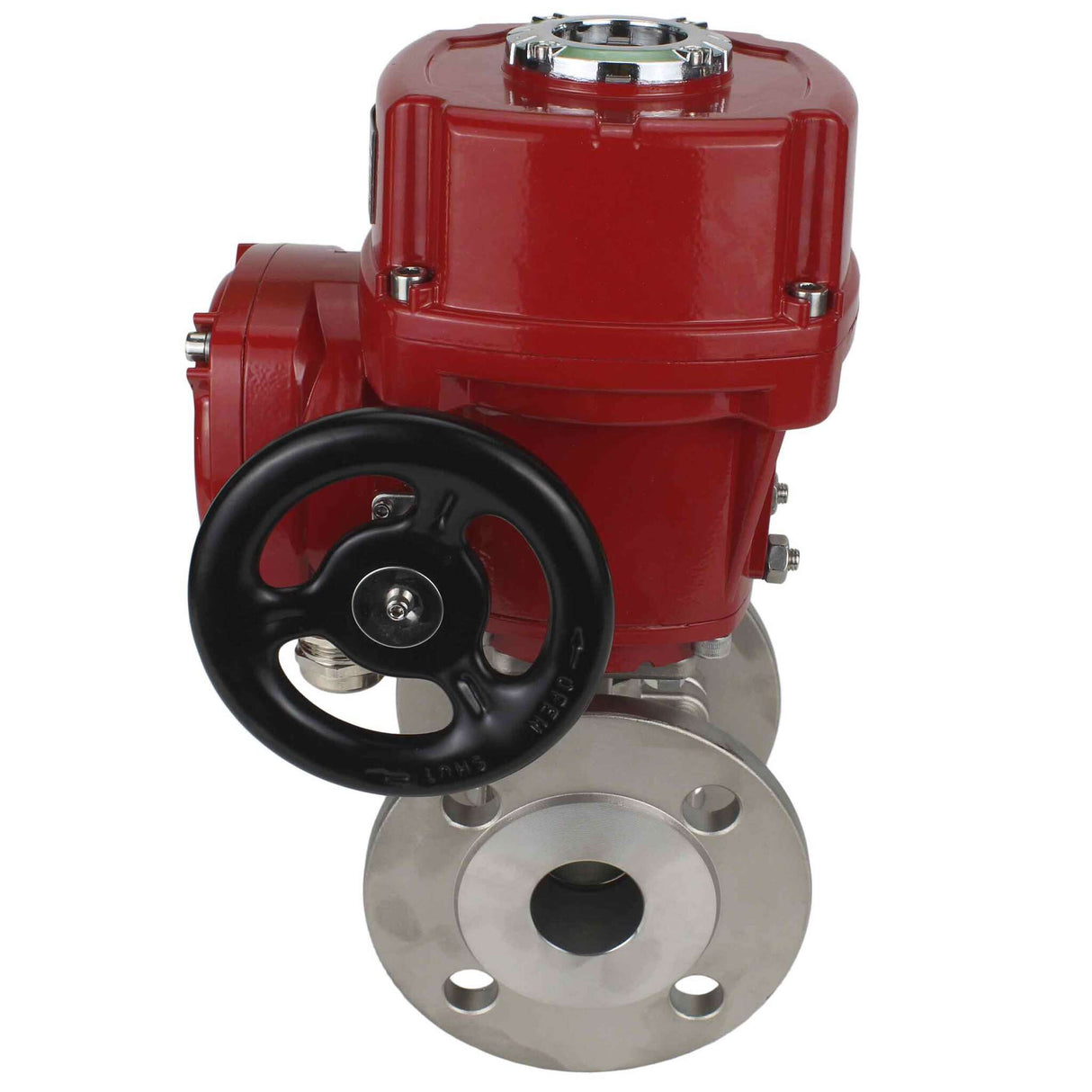 Edelstahl-Kugelhahn Elephant BVFP.316.200, Gehäuse aus Edelstahl AISI 316, voller Durchgang, mit Flansch, mit elektrischem Schwenkantrieb Elephant QT-W (M) EX 380V