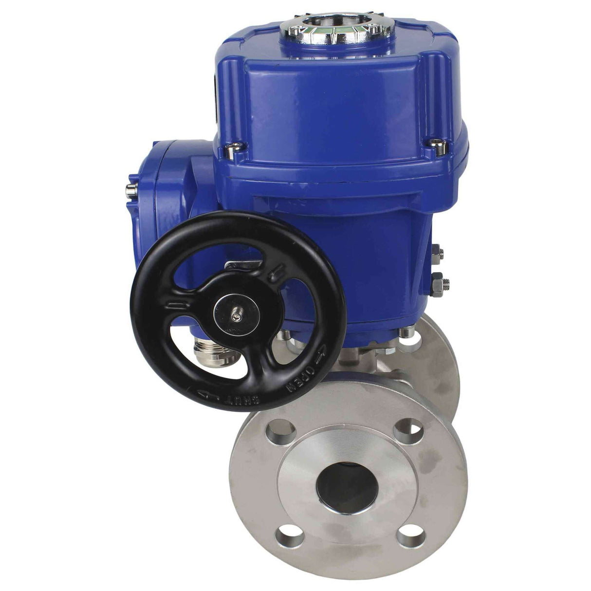 Edelstahl-Kugelhahn Elephant BVFP.316.200, Gehäuse aus Edelstahl AISI 316, voller Durchgang, mit Flansch, mit elektrischem Schwenkantrieb Elephant QT-W (M) 380V