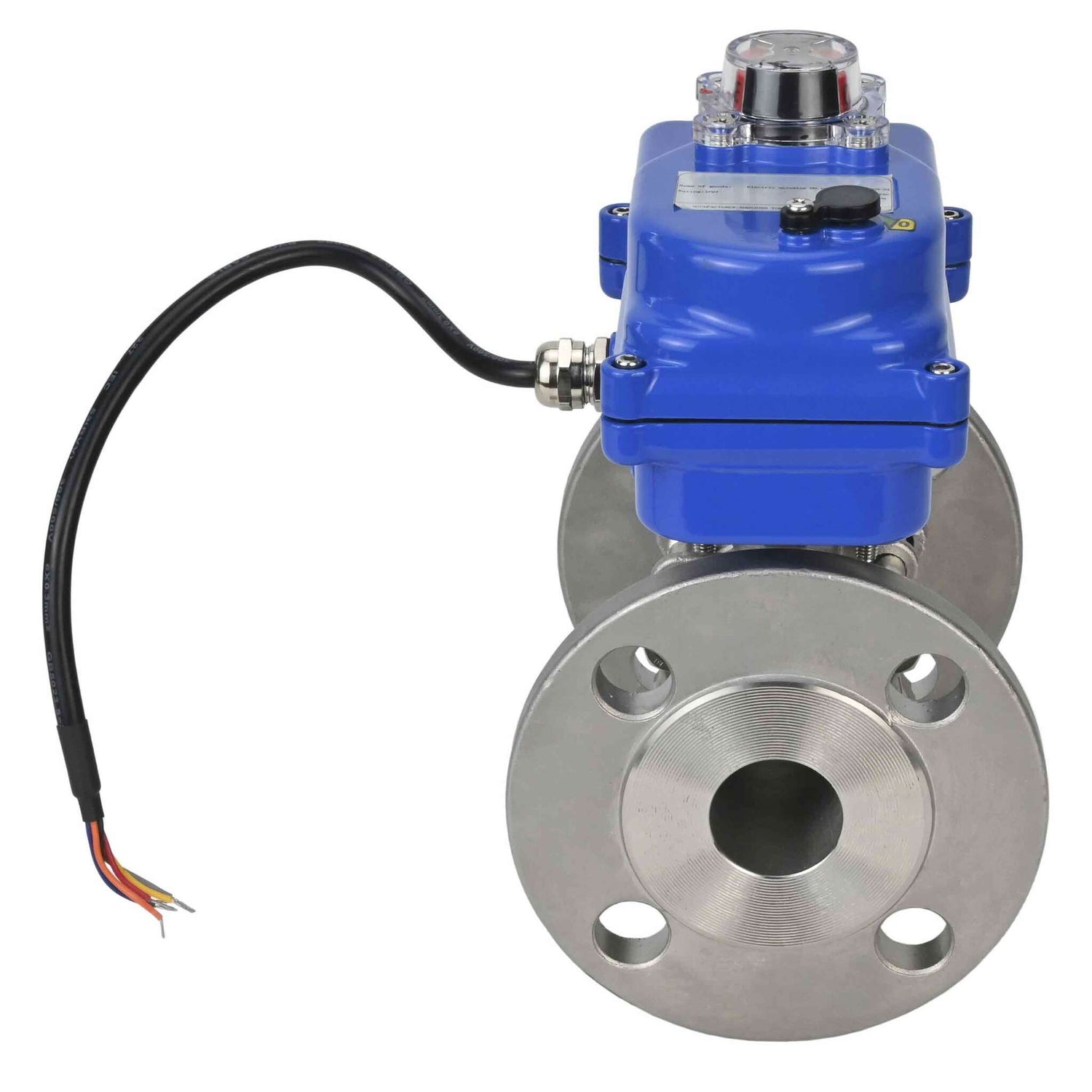 Edelstahl-Kugelhahn Elephant BVFPT-ISO.316.180 dreiteilig, Gehäusewerkstoff - Edelstahl SS316, Dichtung - PTFE, geflanscht, voller Durchgang, Elektroantrieb Elephant 003 blau 24 V