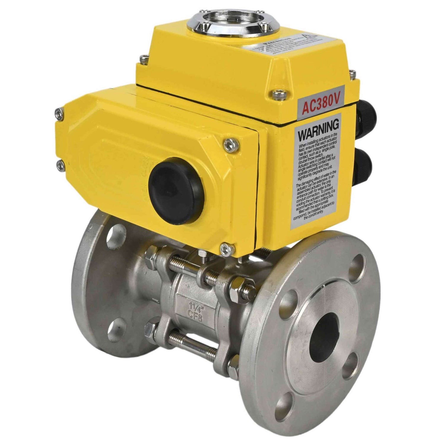 Kugelhahn aus Edelstahl Elephant ksfpt-304-180-380v, Gehäusematerial - Edelstahl AISI 304, Kugelmaterial - Edelstahl AISI 304, Dichtung - PTFE, elektrisch betätigter Antrieb