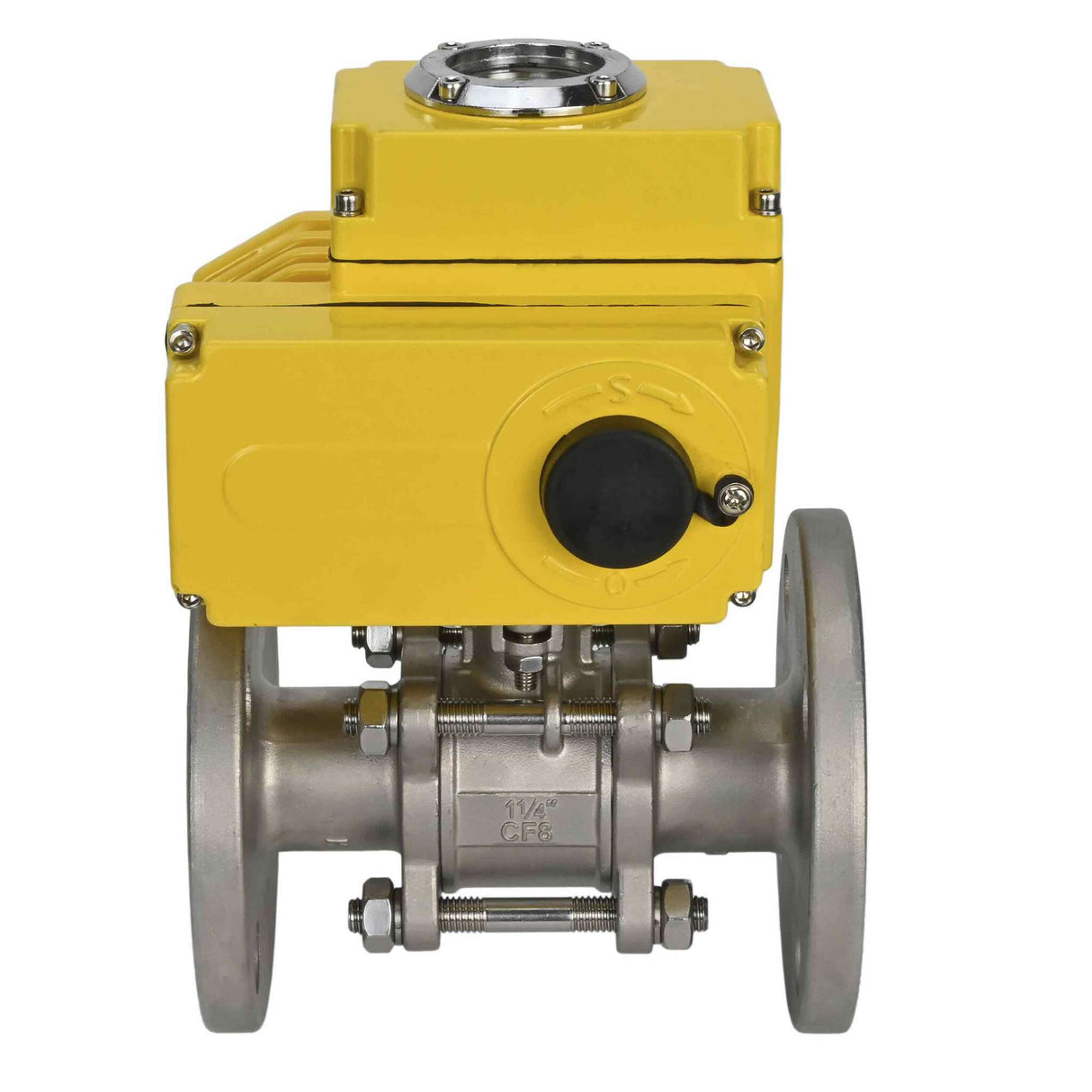 Kugelhahn aus Edelstahl Elephant ksfpt-316-180-24v, Gehäusematerial - Edelstahl AISI 316, Kugelmaterial - Edelstahl AISI 316, Dichtung - PTFE, elektrisch betätigter Antrieb