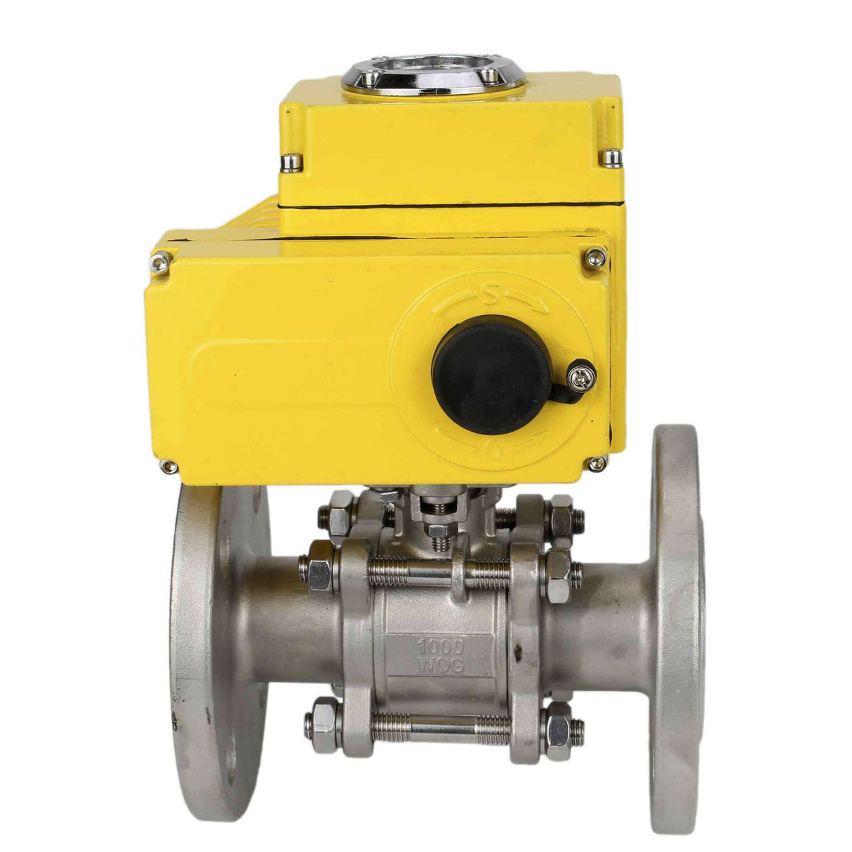 Edelstahl-Kugelhahn Elephant BVFPT-ISO.304.180 dreiteilig, Gehäusewerkstoff - Edelstahl SS304, Dichtung - PTFE, geflanscht, voller Durchgang, Elektroantrieb Elephant-003 220 V