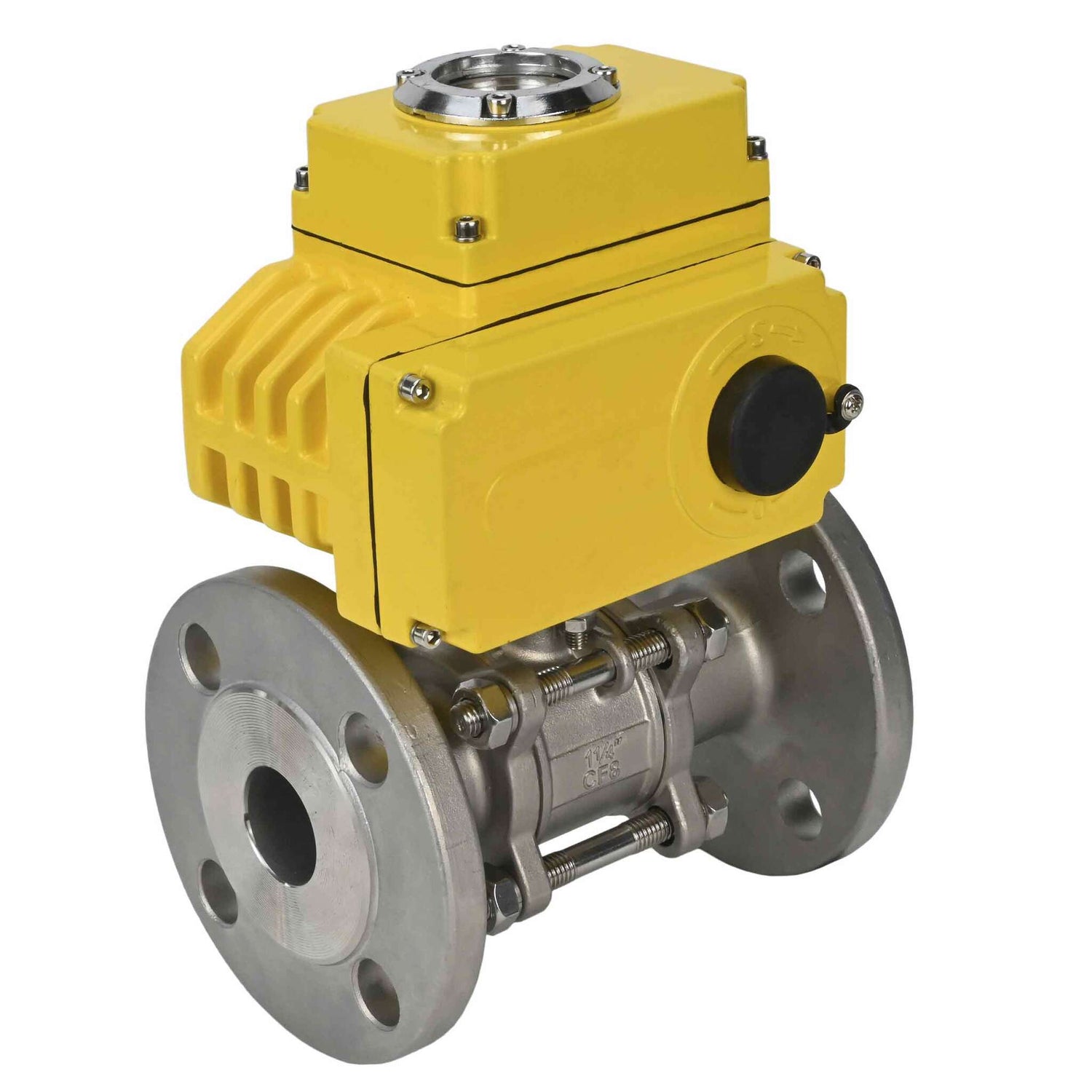 Edelstahl-Kugelhahn Elephant BVFPT-ISO.316.180 dreiteilig, Gehäusewerkstoff - Edelstahl SS316, Dichtung - PTFE, geflanscht, voller Durchgang, Elektroantrieb Elephant-003 24 V