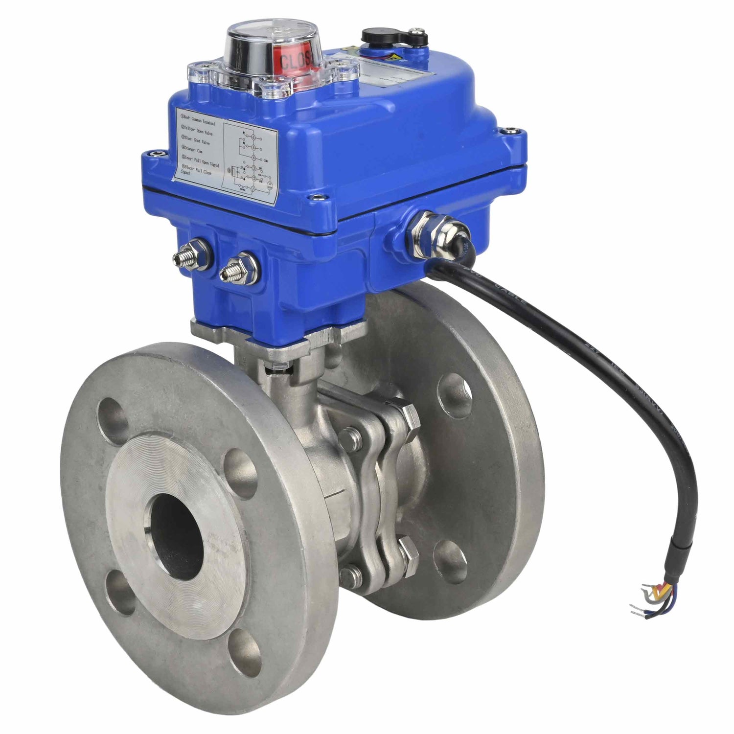 Edelstahl-Kugelhahn Elephant BV3232P-FP-F PSI580, Gehäuse - Edelstahl AISI 316, Dichtung - PTFE, voller Durchgang, geflanscht, Elektroantrieb Elephant 003 blau 220 V