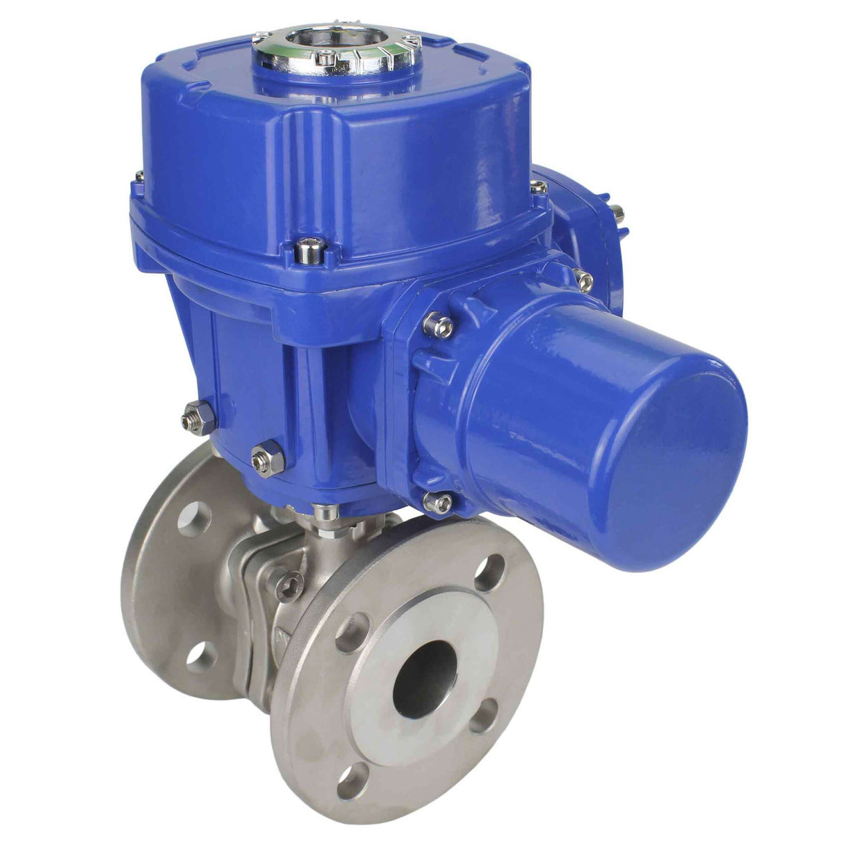 Edelstahl-Kugelhahn Elephant BVFP.316.200, Gehäuse aus Edelstahl AISI 316, voller Durchgang, mit Flansch, mit elektrischem Schwenkantrieb Elephant QT-W (M) 220V