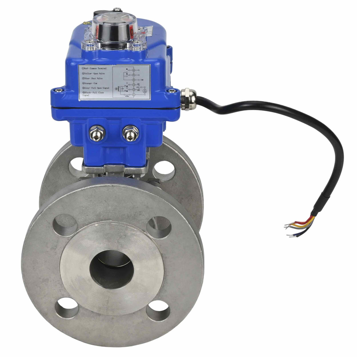 Edelstahl-Kugelhahn Elephant BV3232P-FP-F, Gehäuse - Edelstahl AISI 316, Dichtung - PTFE, voller Durchgang, geflanscht, Elektroantrieb Elephant 003 blau 24 V