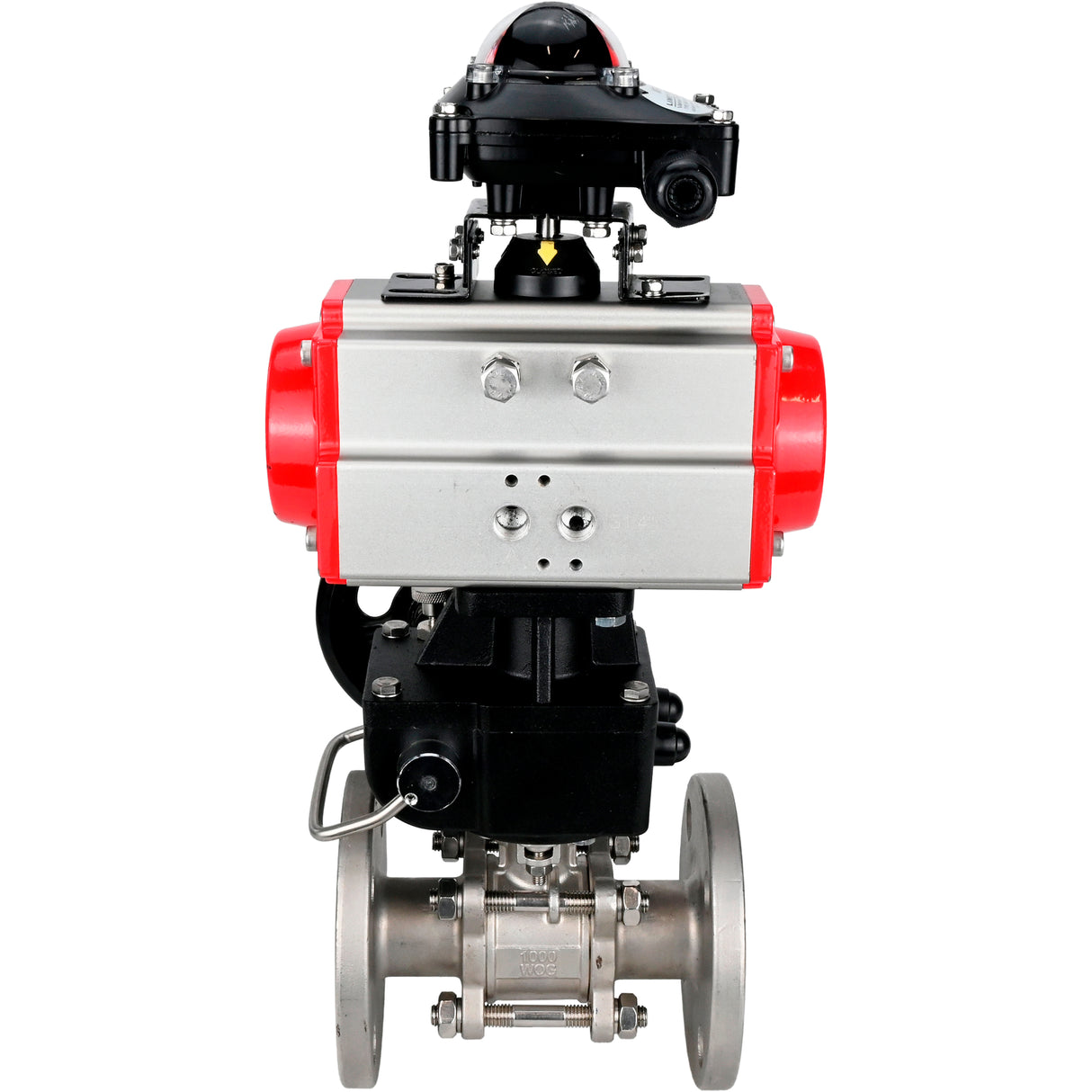 Kugelhahn aus Edelstahl Elephant ksfpt-304-180-da-apl210n-hdm, Gehäusematerial - Edelstahl AISI 304, Kugelmaterial - Edelstahl AISI 304, Dichtung - PTFE, pneumatisch betätigt