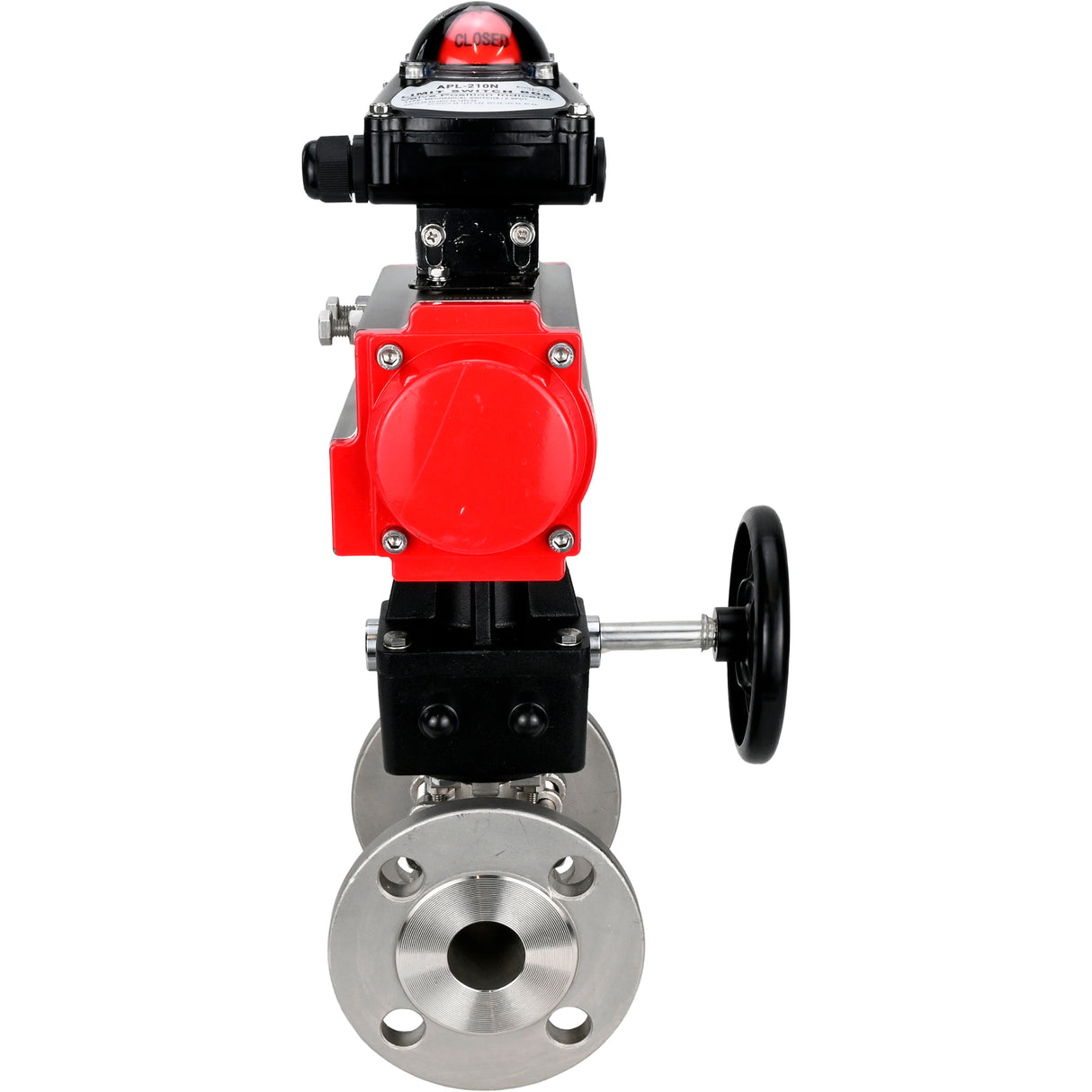 Kugelhahn aus Edelstahl Elephant ksfpt-304-180-da-apl210n-hdm, Gehäusematerial - Edelstahl AISI 304, Kugelmaterial - Edelstahl AISI 304, Dichtung - PTFE, pneumatisch betätigt