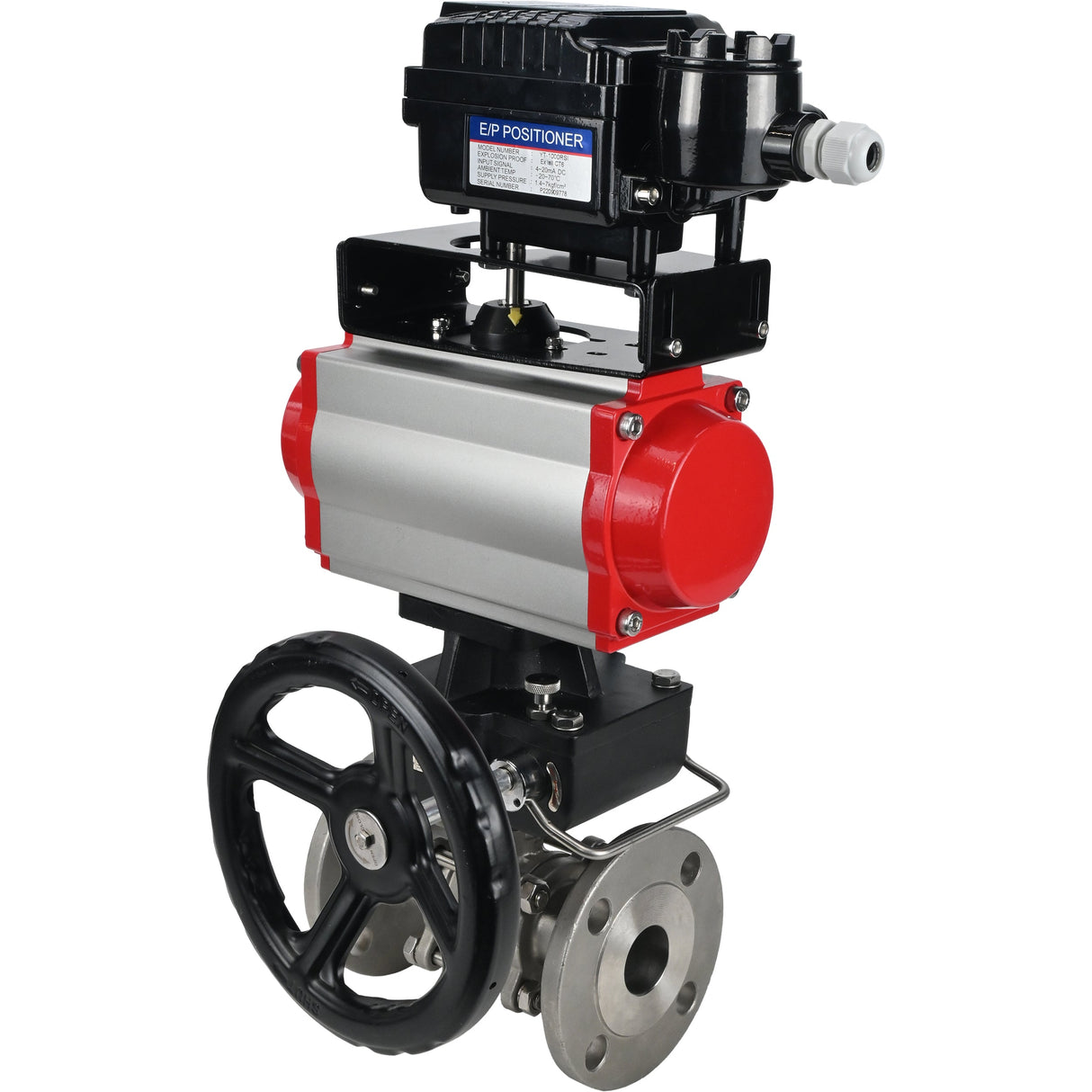 Kugelhahn aus Edelstahl Elephant ksfpt-304-180-da-yt1000rsi-hdm, Gehäusematerial - Edelstahl AISI 304, Kugelmaterial - Edelstahl AISI 304, Dichtung - PTFE, pneumatisch betätigt