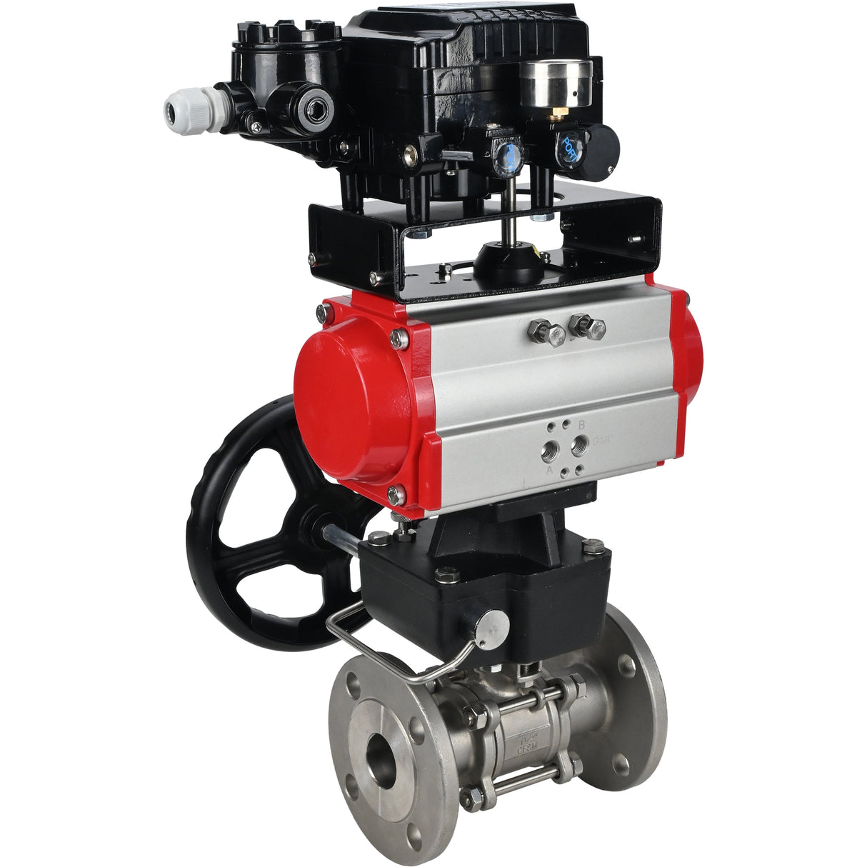 Kugelhahn aus Edelstahl Elephant ksfpt-316-180-da-yt1000rsn-hdm, Gehäusematerial - Edelstahl AISI 316, Kugelmaterial - Edelstahl AISI 316, Dichtung - PTFE, pneumatisch betätigt