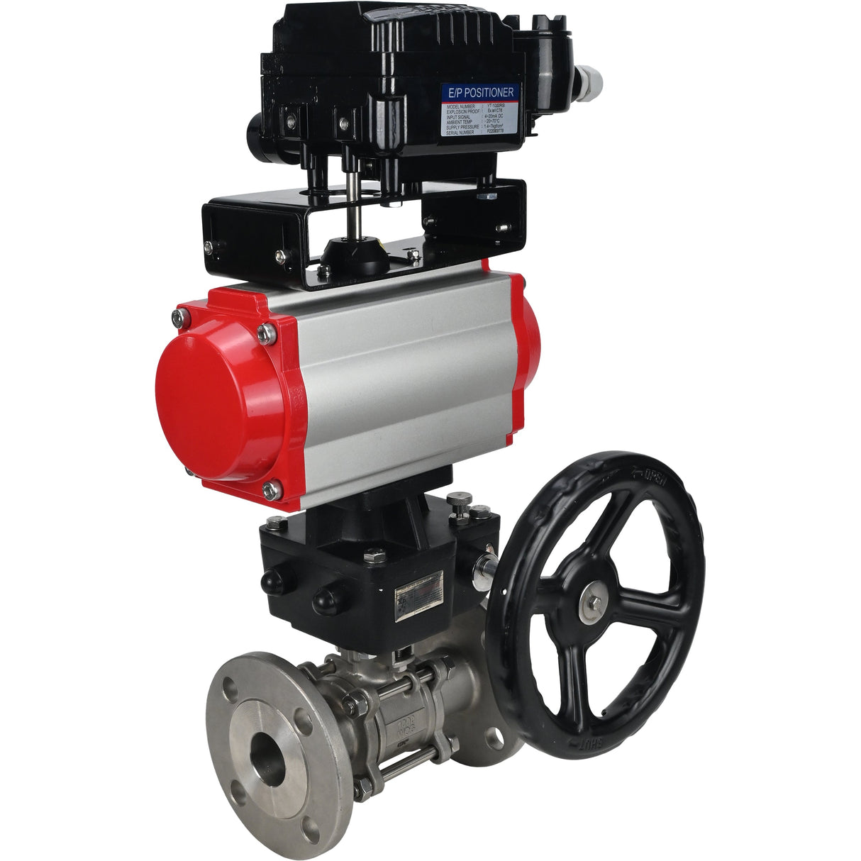 Kugelhahn aus Edelstahl Elephant ksfpt-316-180-da-yt1000rsn-hdm, Gehäusematerial - Edelstahl AISI 316, Kugelmaterial - Edelstahl AISI 316, Dichtung - PTFE, pneumatisch betätigt