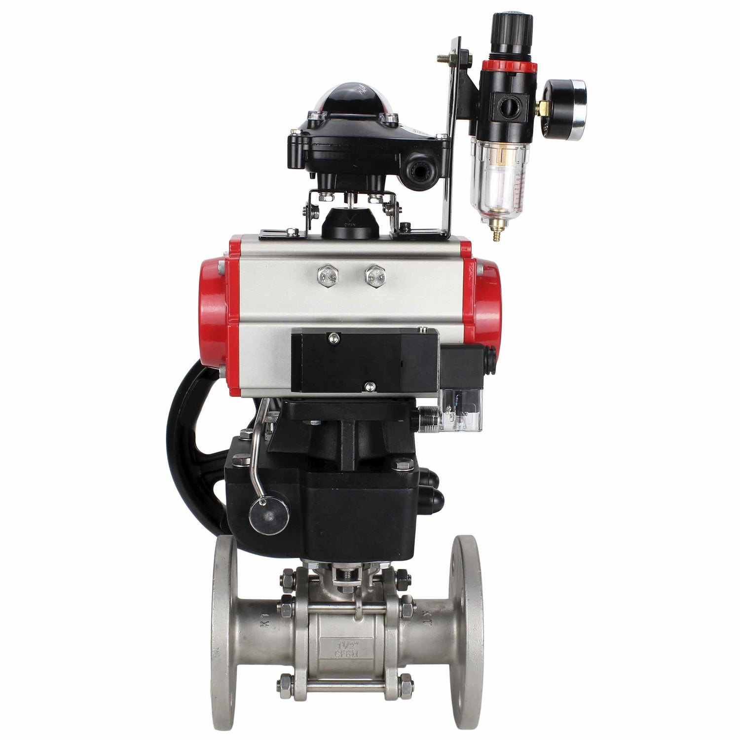 Kugelhahn aus Edelstahl Elephant ksfpt-304-180-da-4m310-110/220v-apl210n-hdm-afc2000, Gehäusematerial - Edelstahl AISI 304, Kugelmaterial - Edelstahl AISI 304, Dichtung - PTFE, pneumatisch betätigter Antrieb