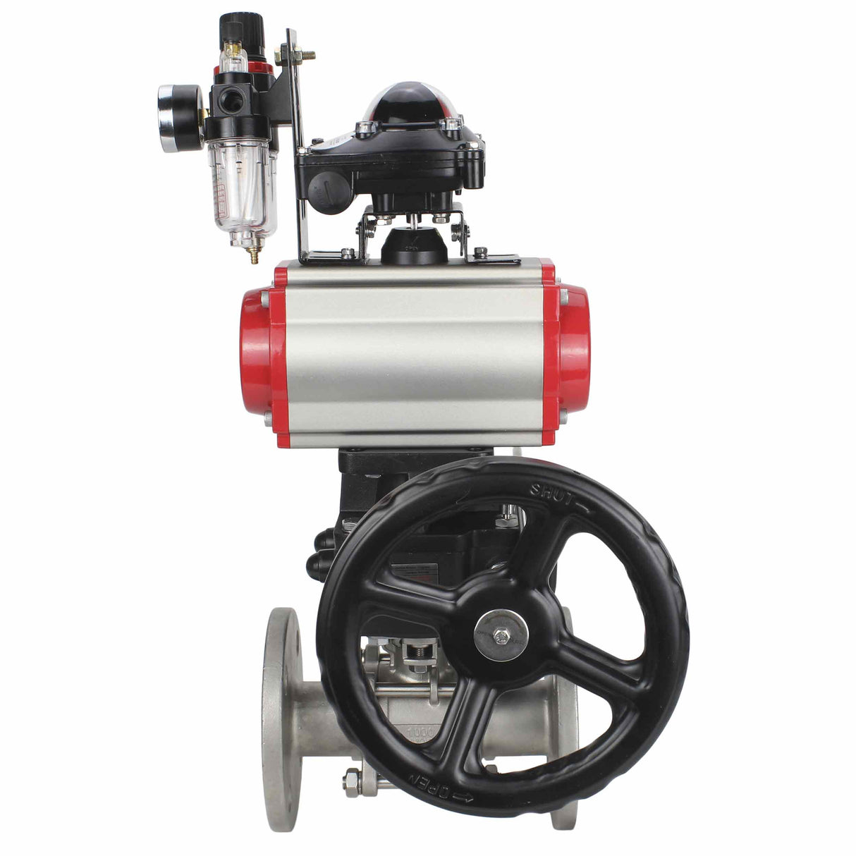 Kugelhahn aus Edelstahl Elephant ksfpt-316-180-da-4m310-110/220v-apl210n-hdm-afc2000, Gehäusematerial - Edelstahl AISI 316, Kugelmaterial - Edelstahl AISI 316, Dichtung - PTFE, pneumatisch betätigt