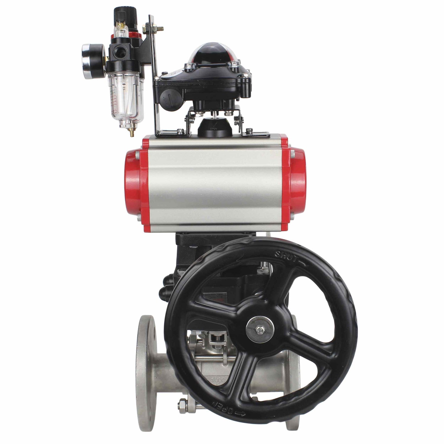 Kugelhahn aus Edelstahl Elephant ksfpt-316-180-da-4m310-110/220v-apl210n-hdm-afc2000, Gehäusematerial - Edelstahl AISI 316, Kugelmaterial - Edelstahl AISI 316, Dichtung - PTFE, pneumatisch betätigt