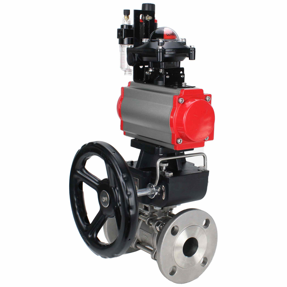 Kugelhahn aus Edelstahl Elephant ksfpt-316-180-da-4m310-110/220v-apl210n-hdm-afc2000, Gehäusematerial - Edelstahl AISI 316, Kugelmaterial - Edelstahl AISI 316, Dichtung - PTFE, pneumatisch betätigt