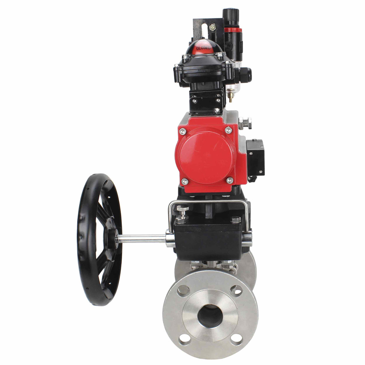 Kugelhahn aus Edelstahl Elephant ksfpt-304-180-da-4m310-110/220v-apl210n-hdm-afc2000, Gehäusematerial - Edelstahl AISI 304, Kugelmaterial - Edelstahl AISI 304, Dichtung - PTFE, pneumatisch betätigter Antrieb