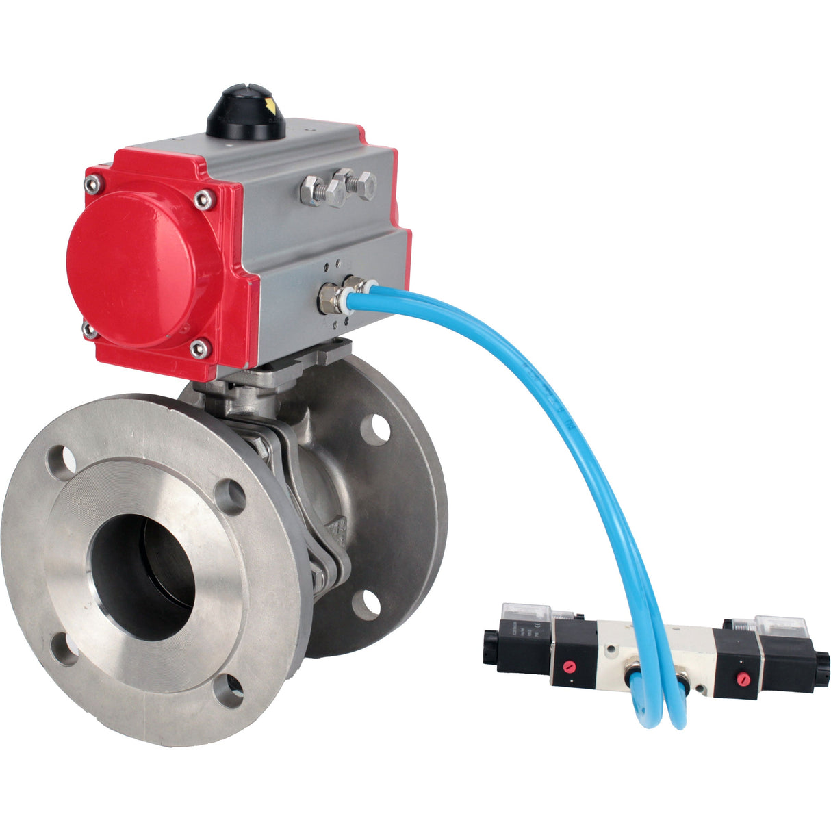 Kugelhähne Elephant BV3232P(2 Stück)-FP-F-ISO-H DN15-300 16 bar/16, voll durchgangsflansch, Edelstahl SS316, Dichtung - PTFE, mit pneumatischem Antrieb PA-SA mit Rückstellfedern, mit pneumatischem Verteiler 4V320-08 220V