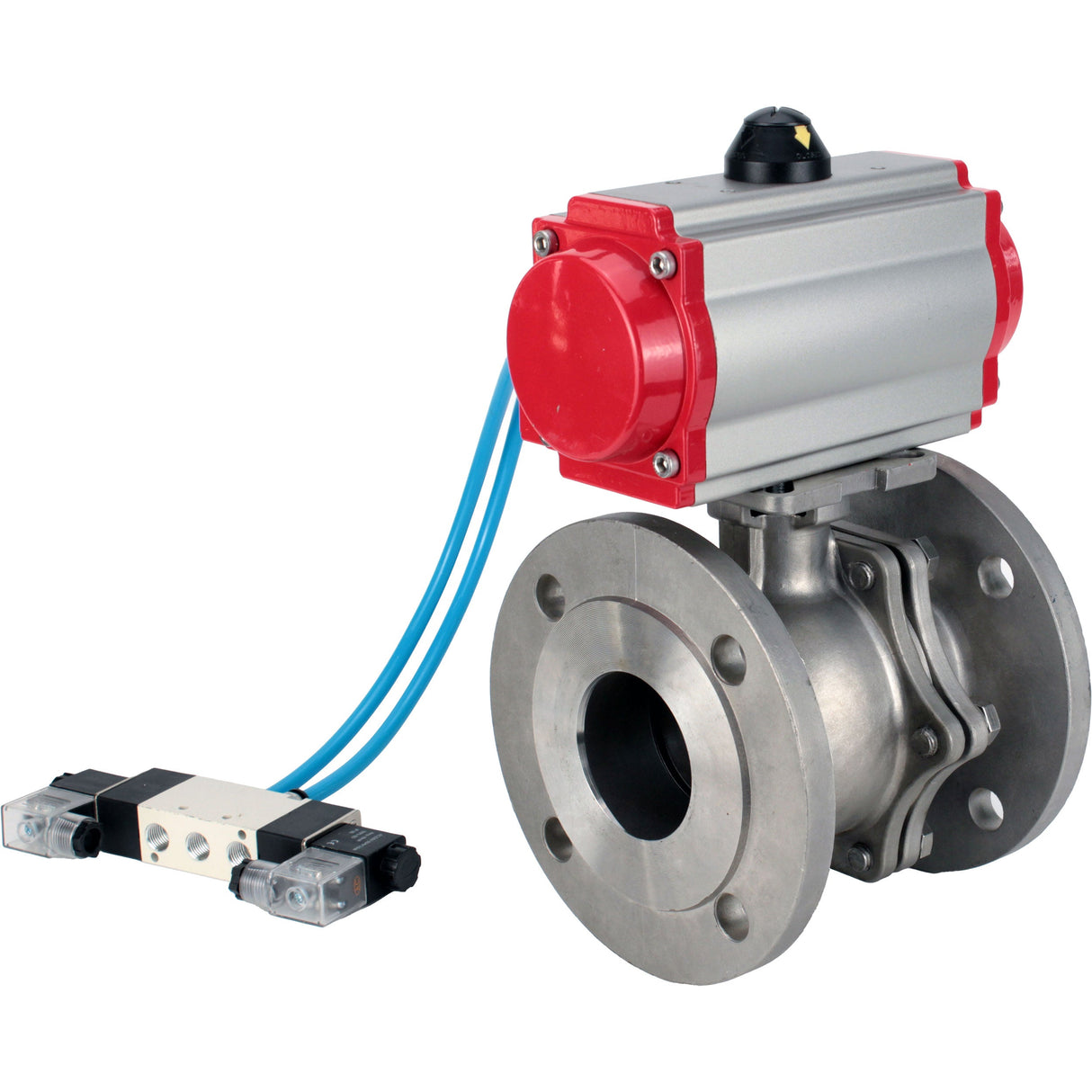 Kugelhähne Elephant BV3232P(2 Stück)-FP-F-ISO-H DN15-300 16 bar/16, voll durchgangsflansch, Edelstahl SS316, Dichtung - PTFE, mit doppeltwirkendem PA-DA Pneumatik-Antrieb, mit Pneumatikverteiler 4V320-10 220V